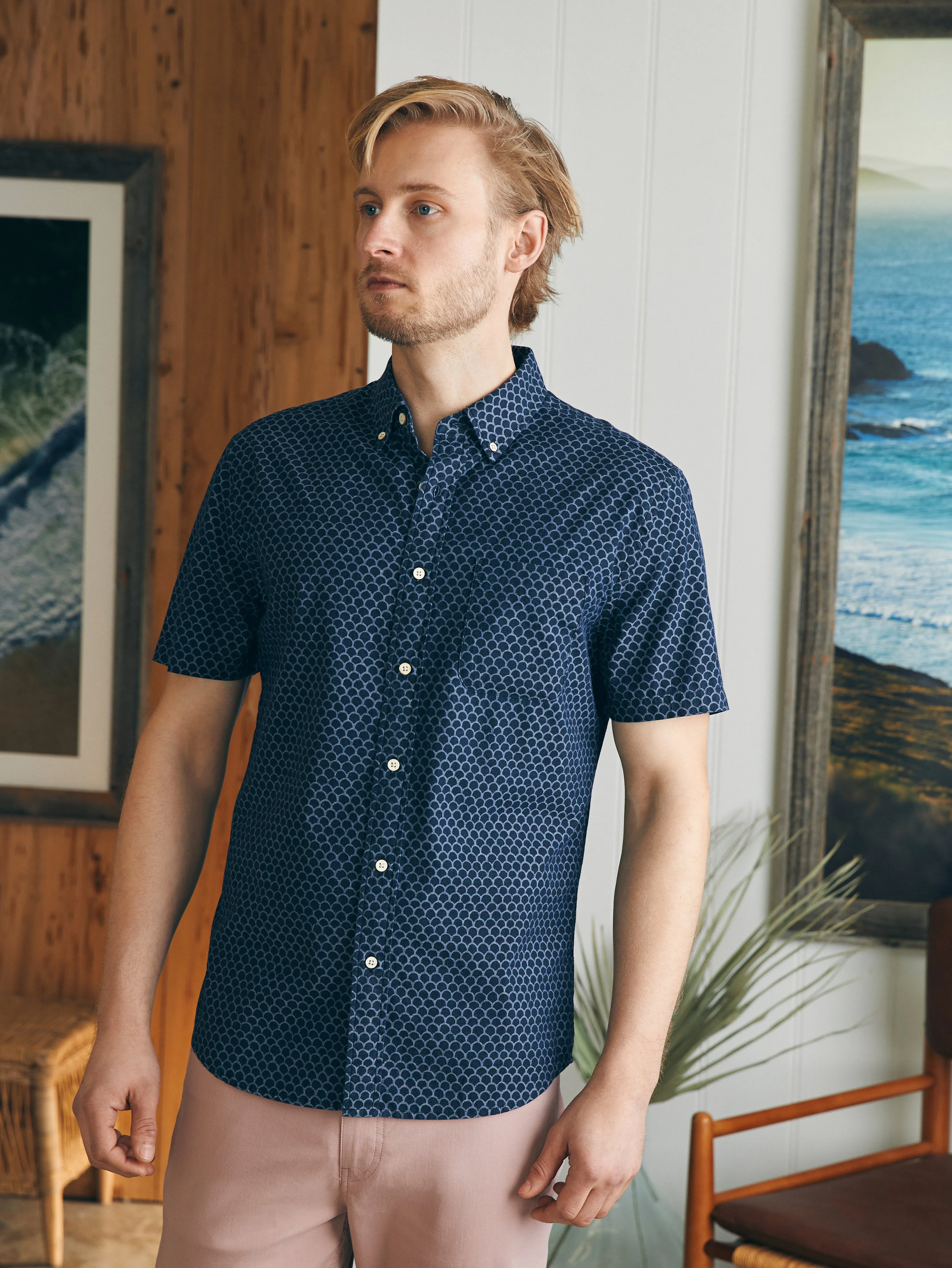 Short-Sleeve Stretch Playa Shirt - Midnight Fishscale sold by Faherty product image thumbnail 3