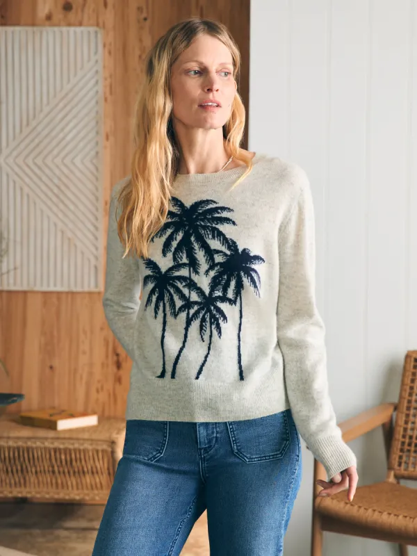 Palm Coast Cashmere Crewneck - Navy Palm Horizon sold by Faherty