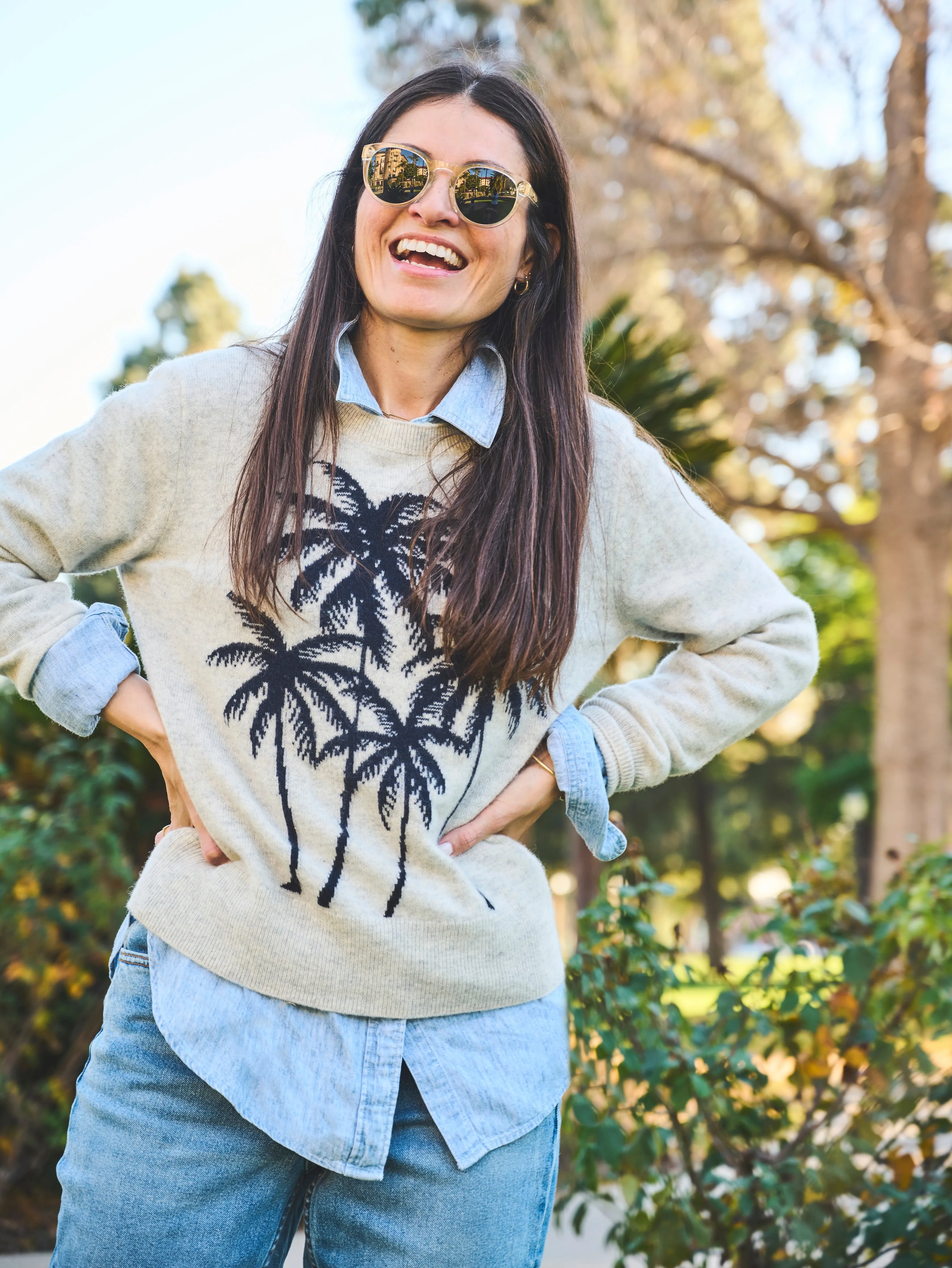 Palm Coast Cashmere Crewneck - Navy Palm Horizon sold by Faherty product image thumbnail 2