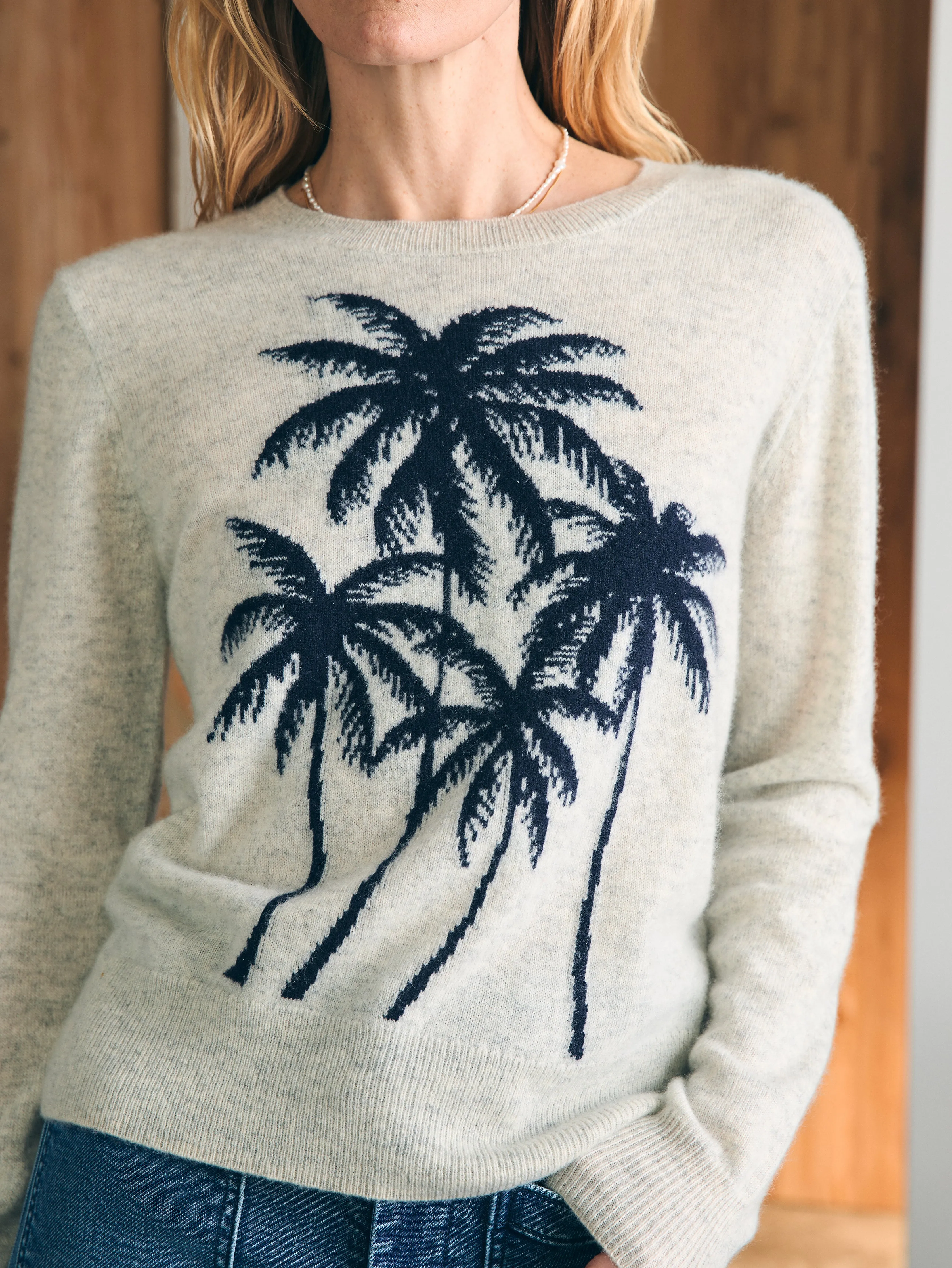 Palm Coast Cashmere Crewneck - Navy Palm Horizon sold by Faherty product image thumbnail 3