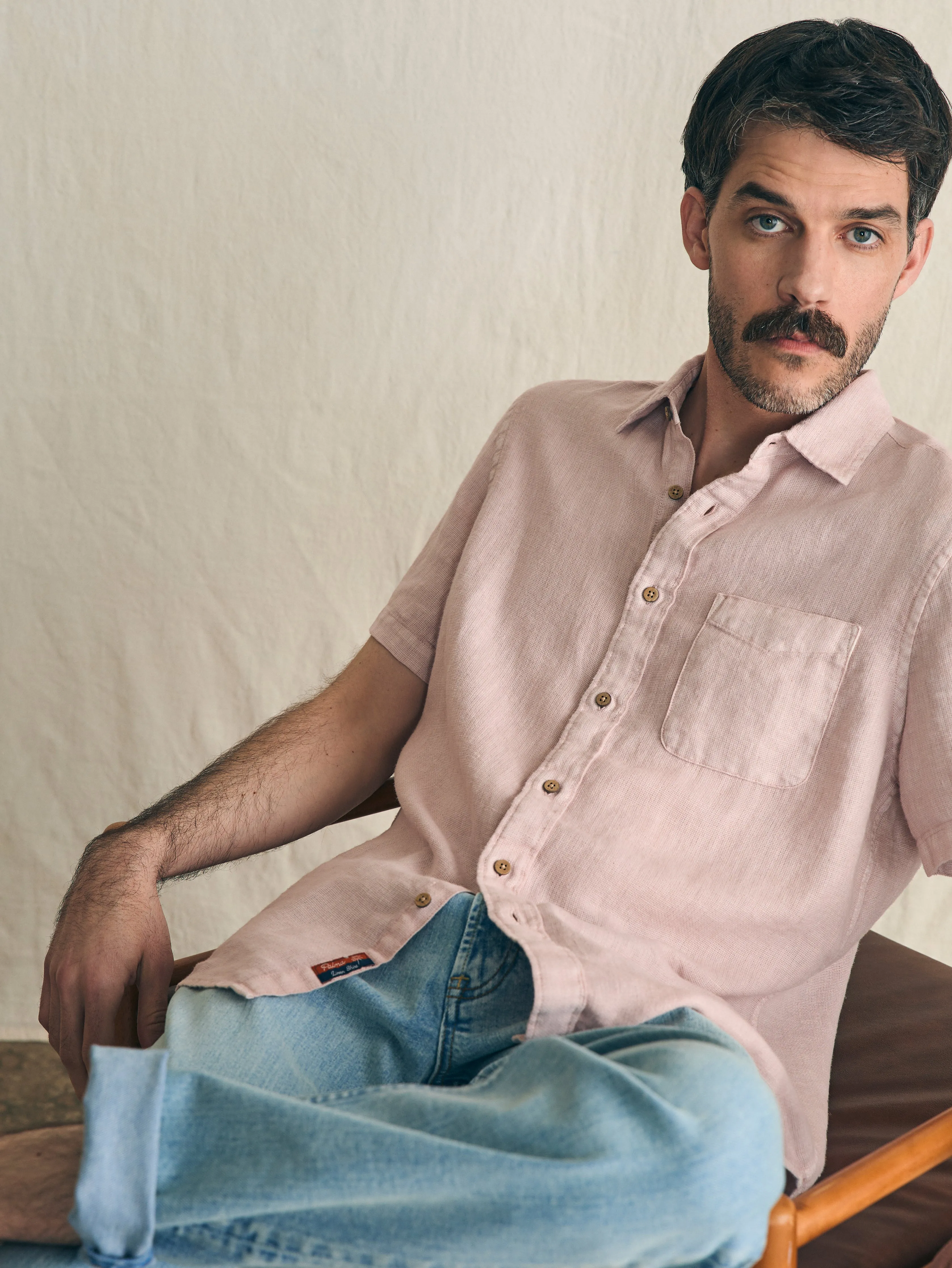 Short-Sleeve Palma Linen Shirt - Coastal Mauve sold by Faherty product image thumbnail 4