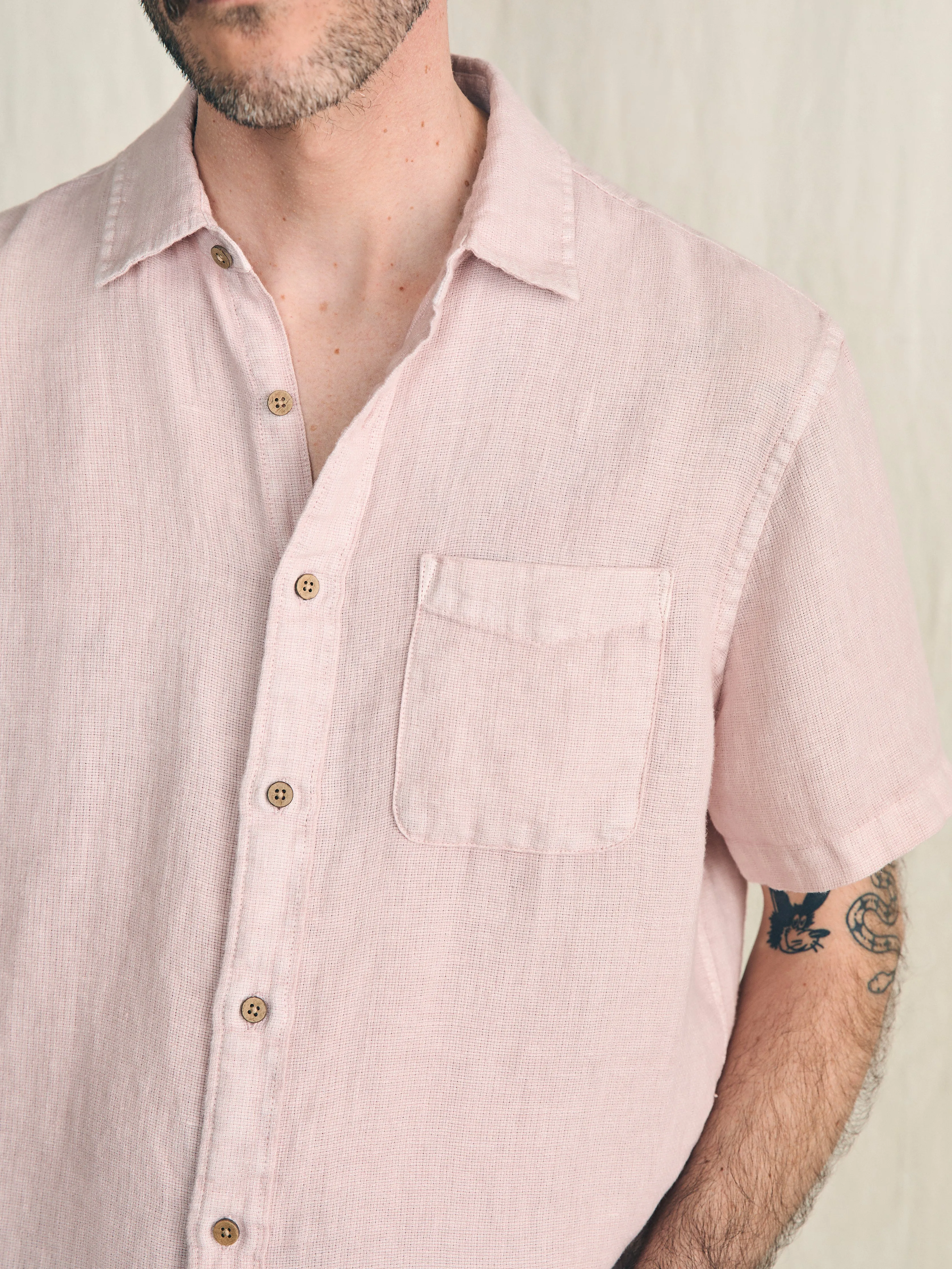 Short-Sleeve Palma Linen Shirt - Coastal Mauve sold by Faherty product image thumbnail 5