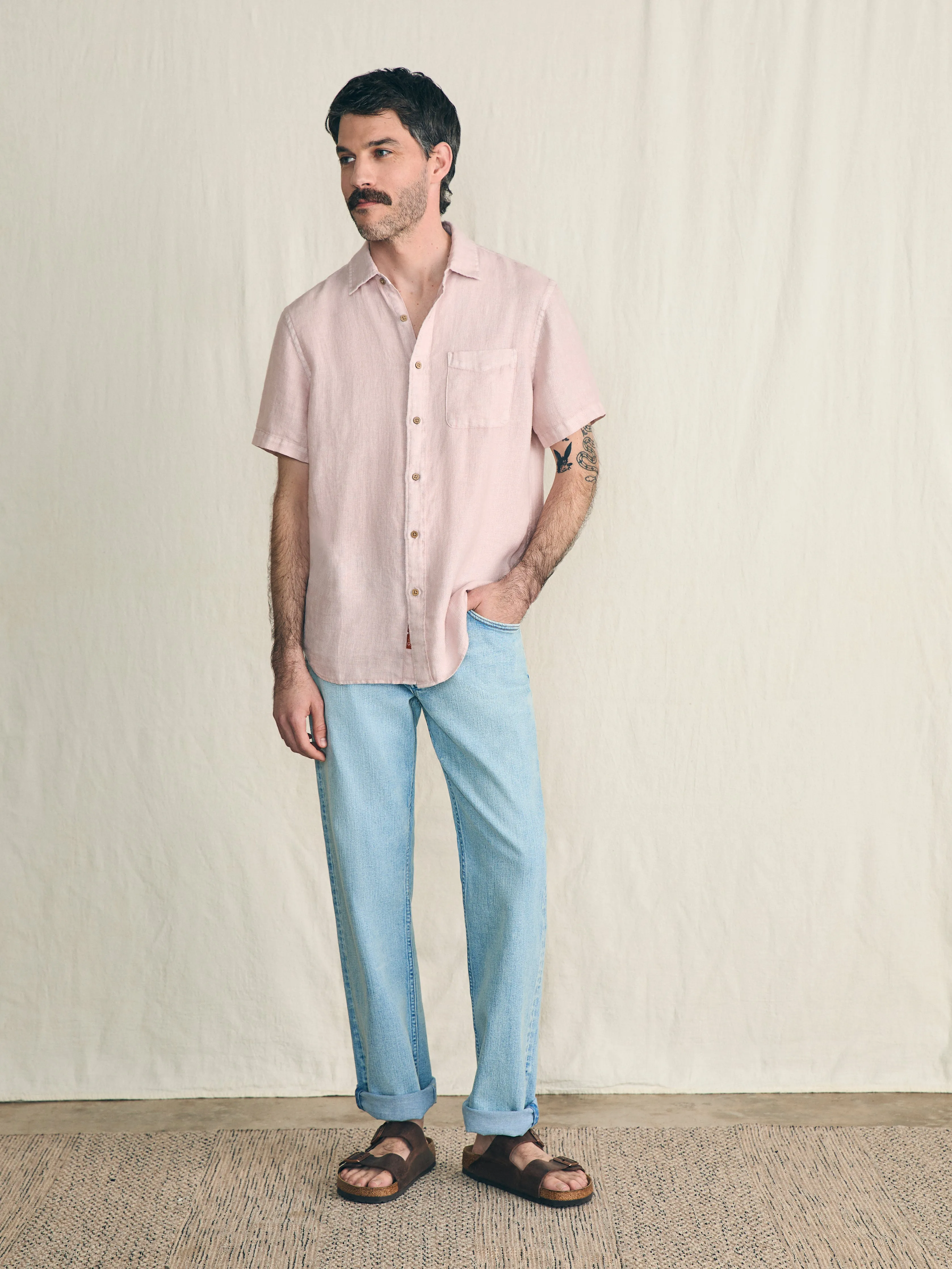 Short-Sleeve Palma Linen Shirt - Coastal Mauve sold by Faherty product image thumbnail 3