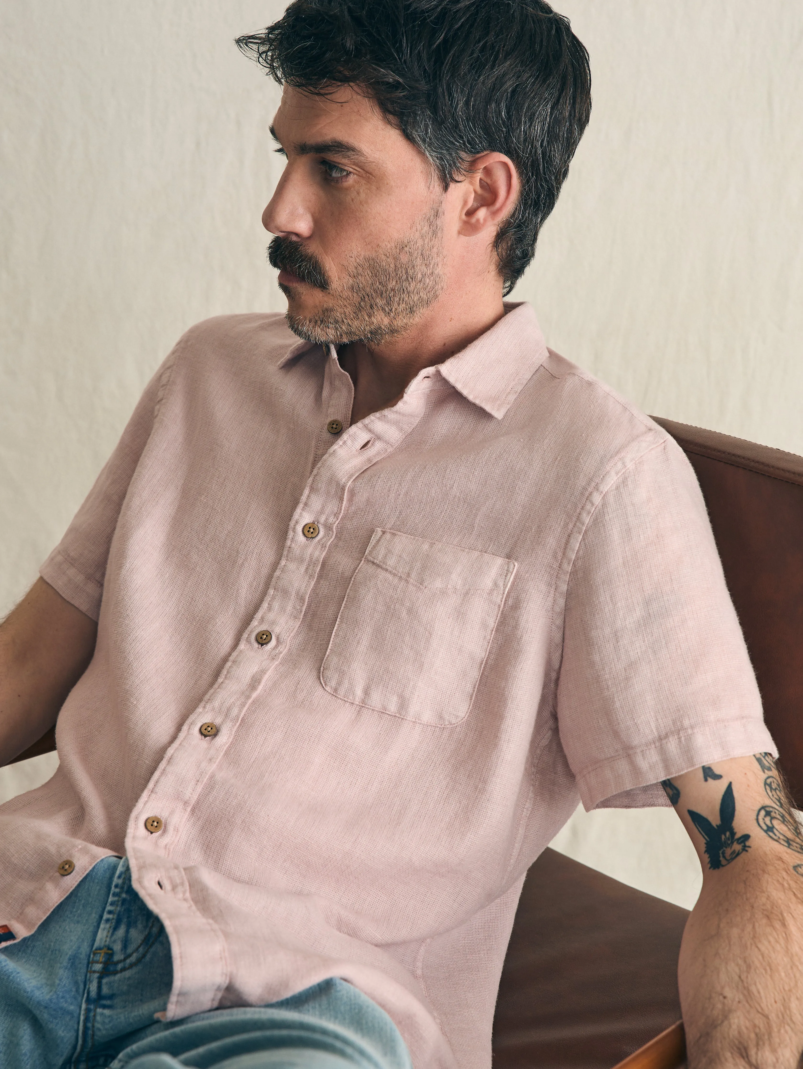 Short-Sleeve Palma Linen Shirt - Coastal Mauve sold by Faherty product image thumbnail 2