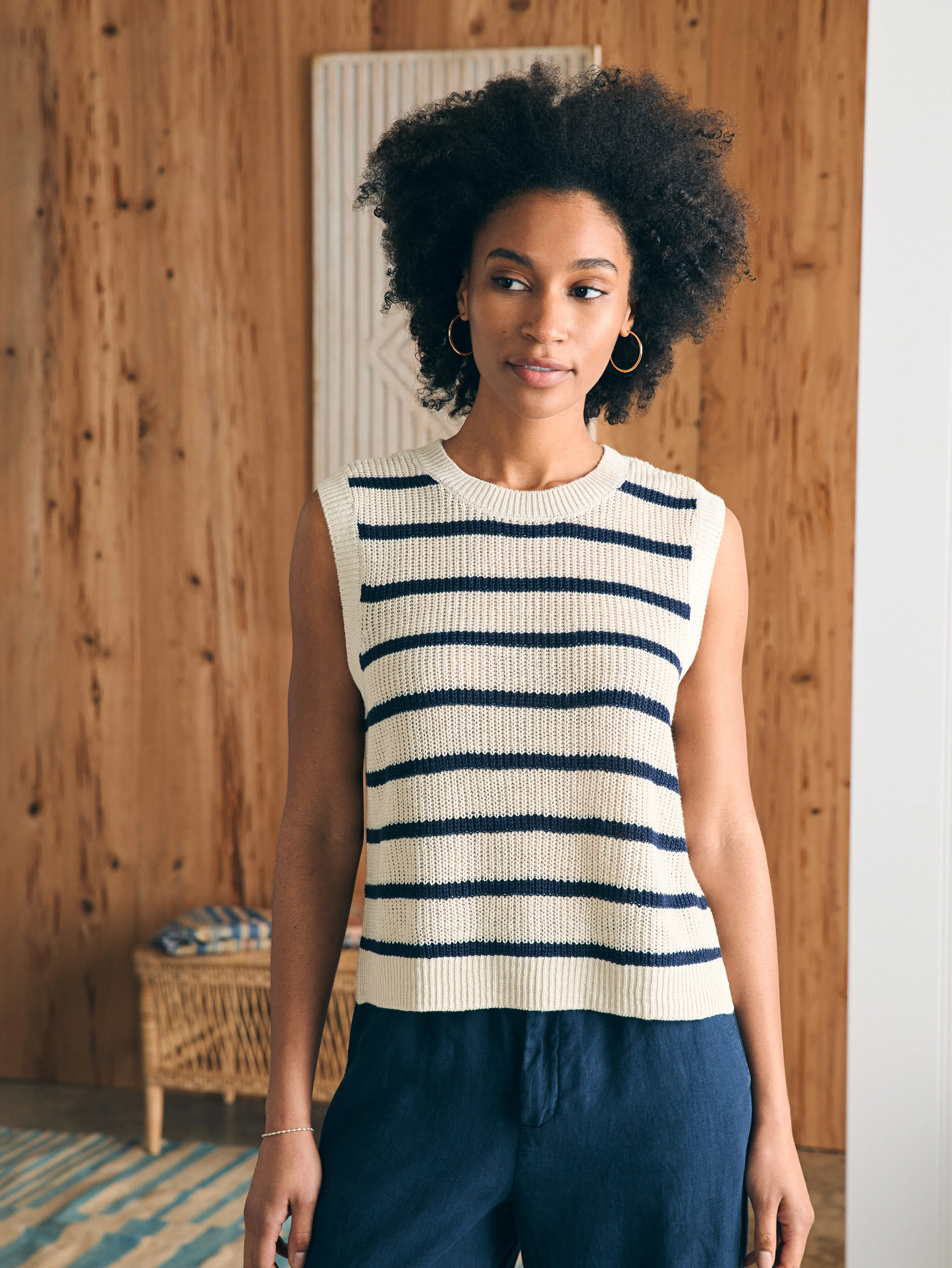 Miramar Linen Muscle Tank - Montauk Stripe sold by Faherty product image thumbnail 3