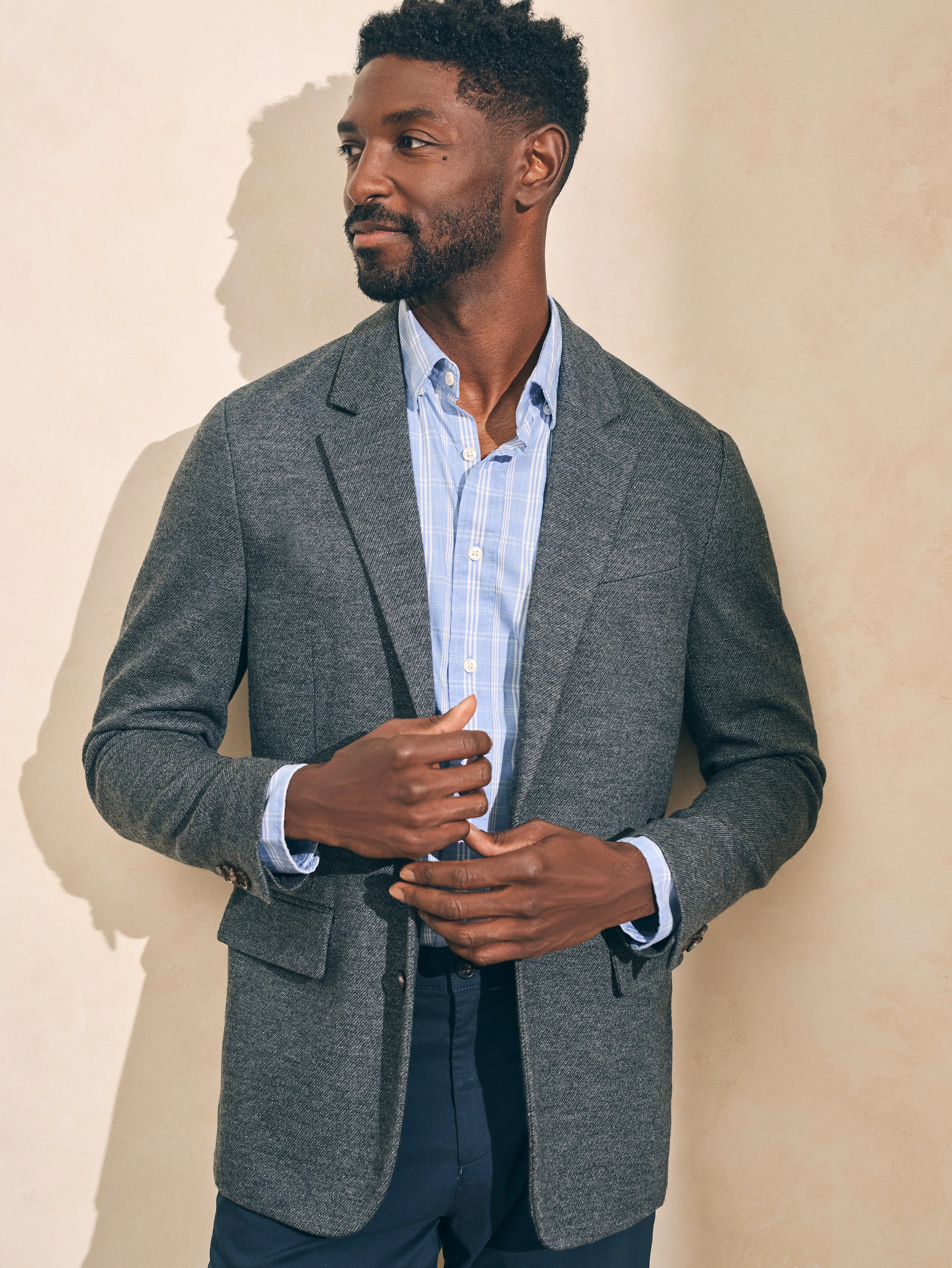 Reserve Twill Knit Blazer - Grey Marl Twill sold by Faherty