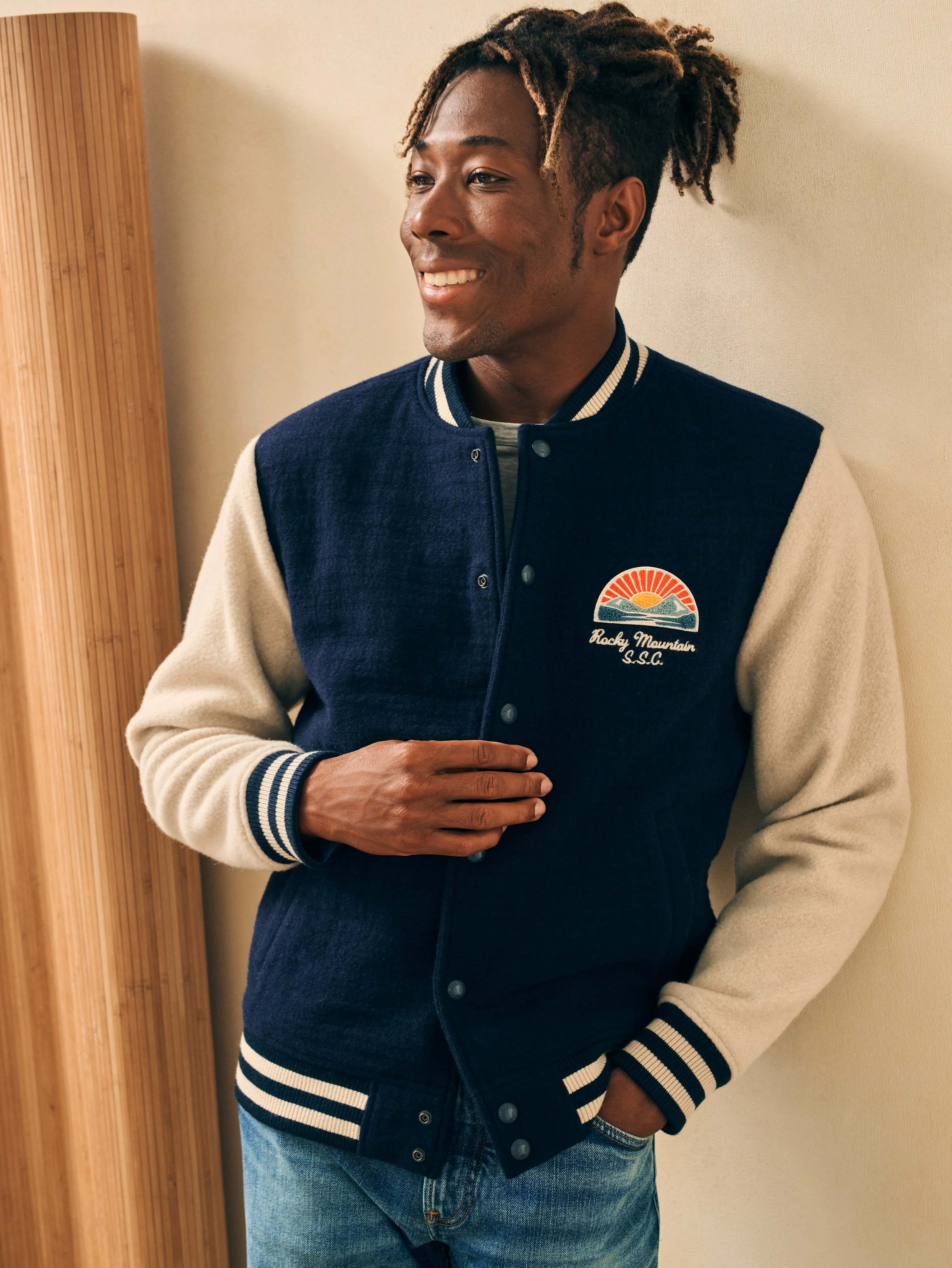 Varsity Jacket - Navy sold by Faherty product image thumbnail 3
