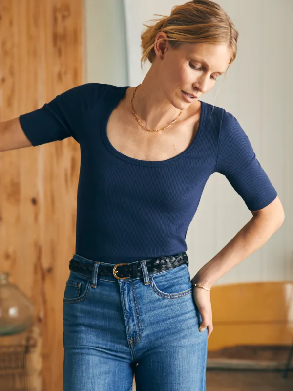 Freestyle Rib Knit Tee - Navy sold by Faherty