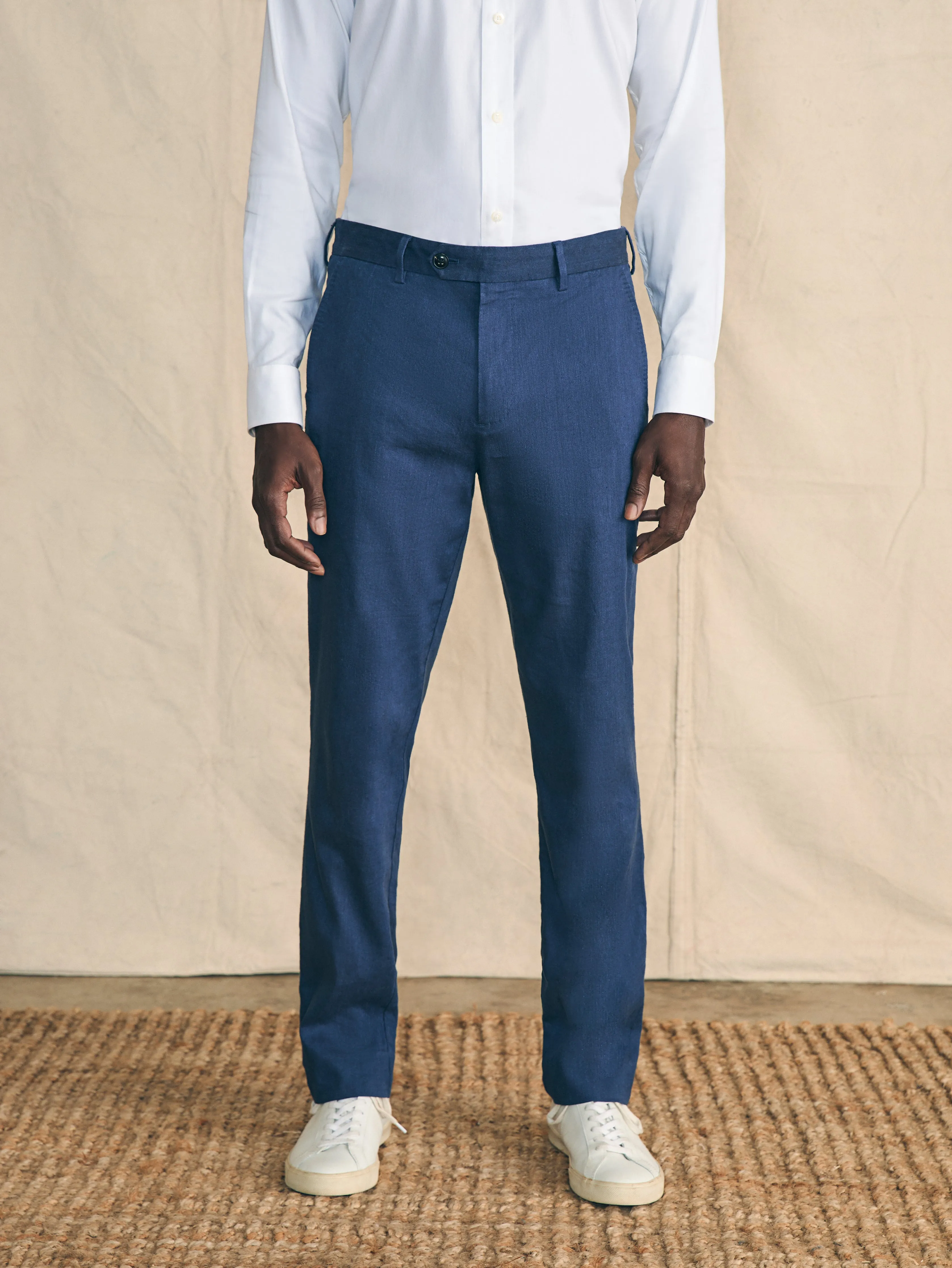 Movement™ Flex Linen Trouser - Deep Sea Navy sold by Faherty