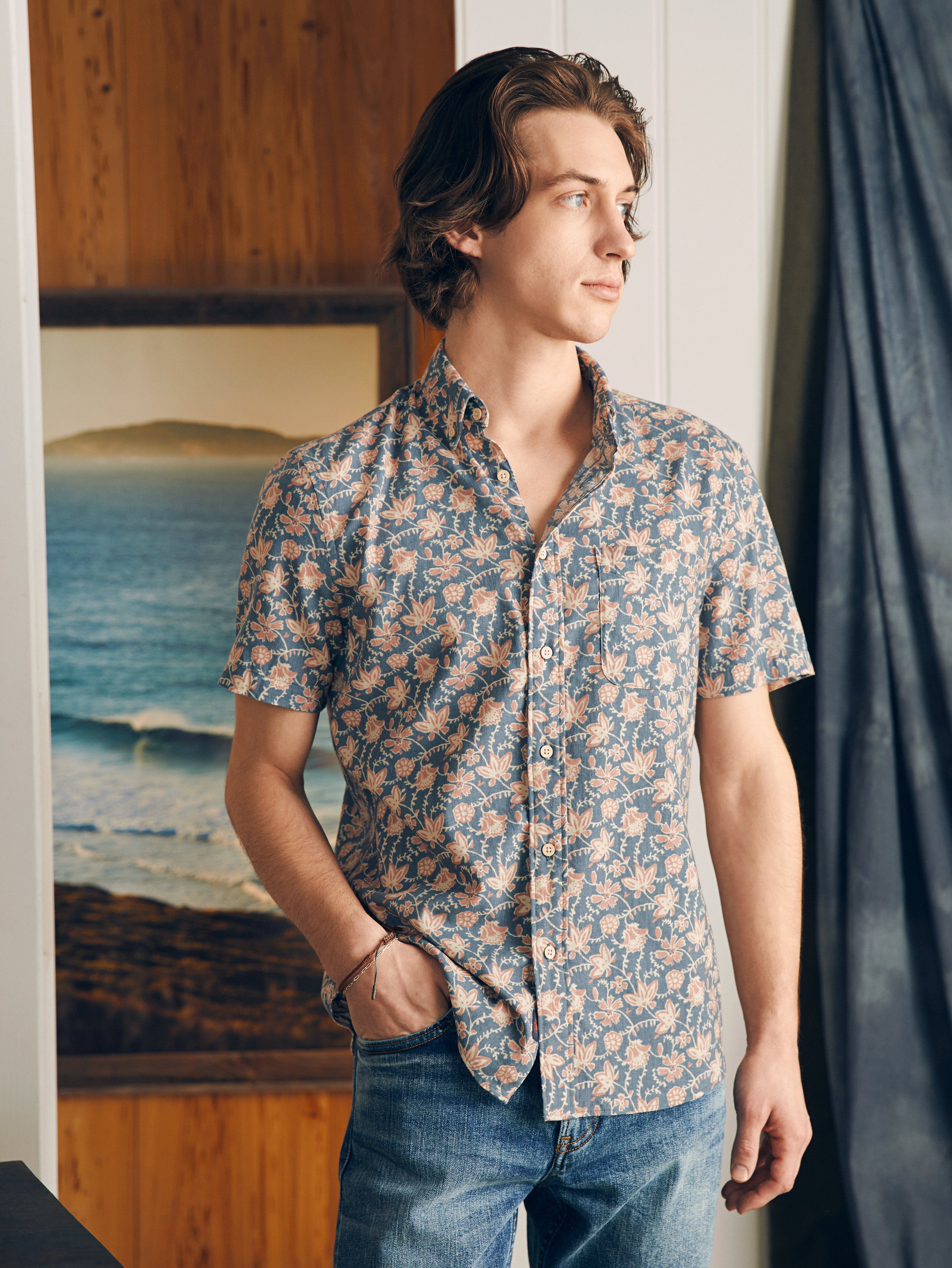 Short-Sleeve Breeze Shirt - Faded Floral Batik sold by Faherty product image thumbnail 3