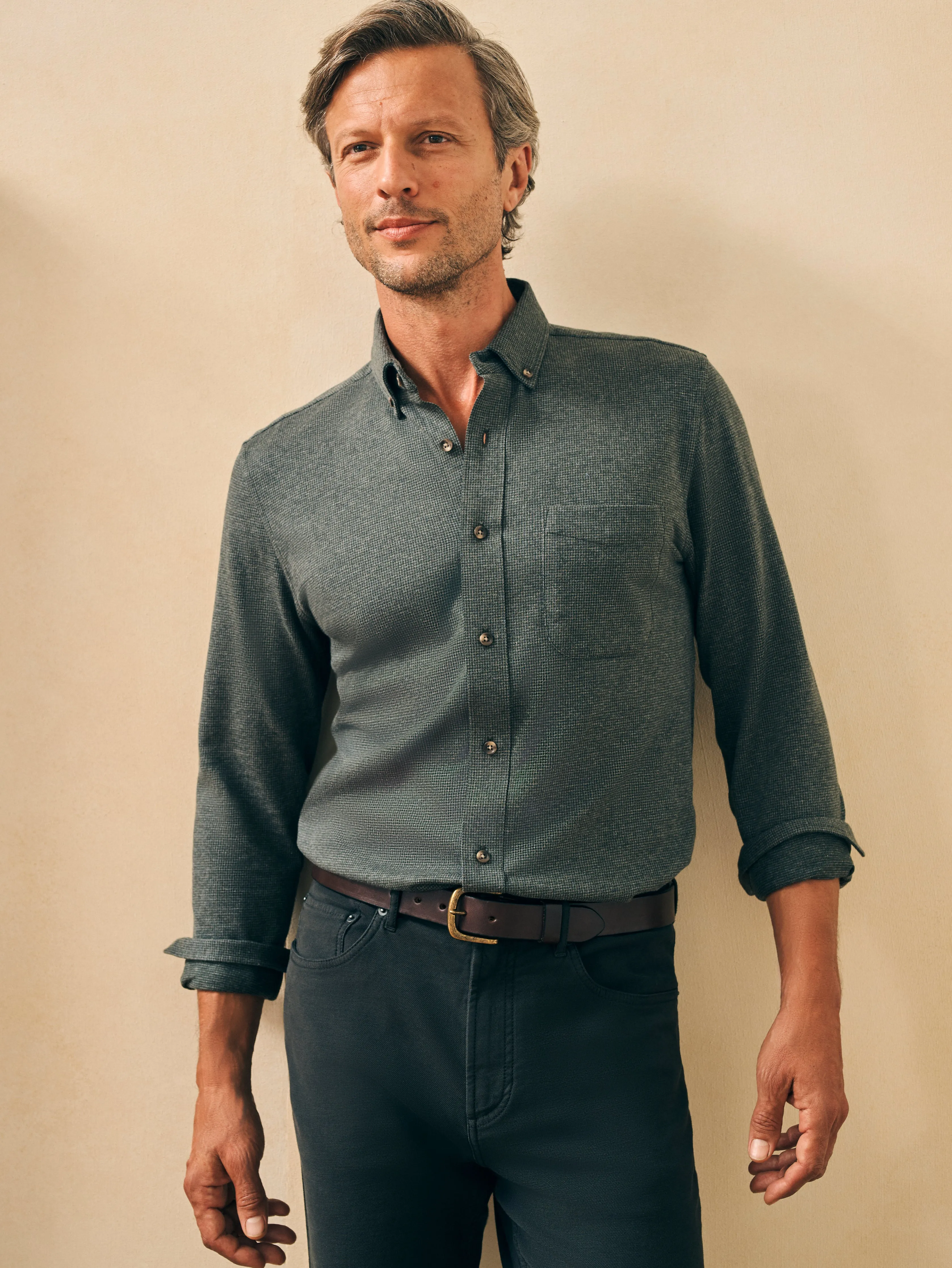 Houndstooth Knit Shirt - Charcoal Houndstooth sold by Faherty