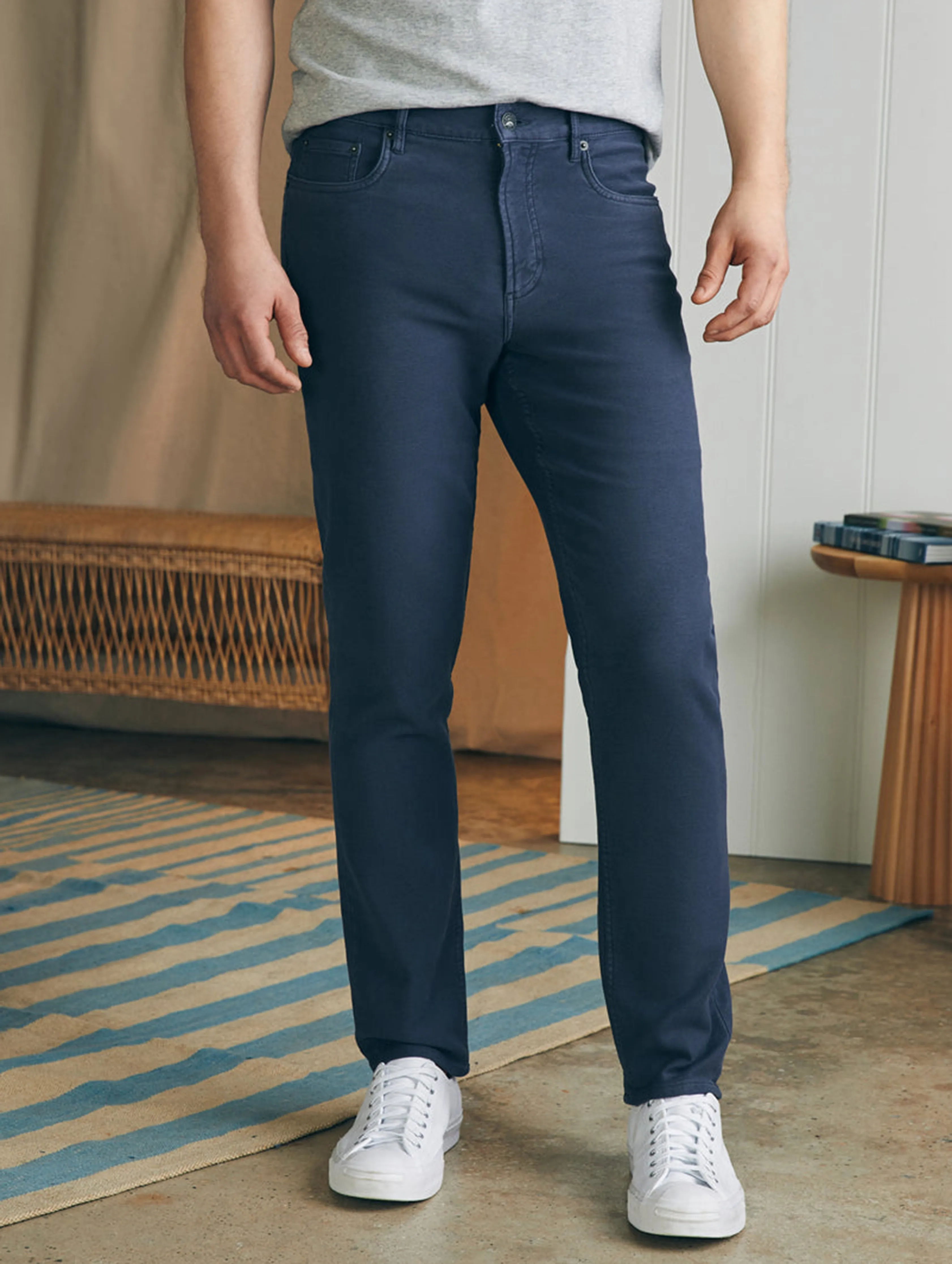 Stretch Terry 5-Pocket Pant (32" Inseam) - Navy sold by Faherty