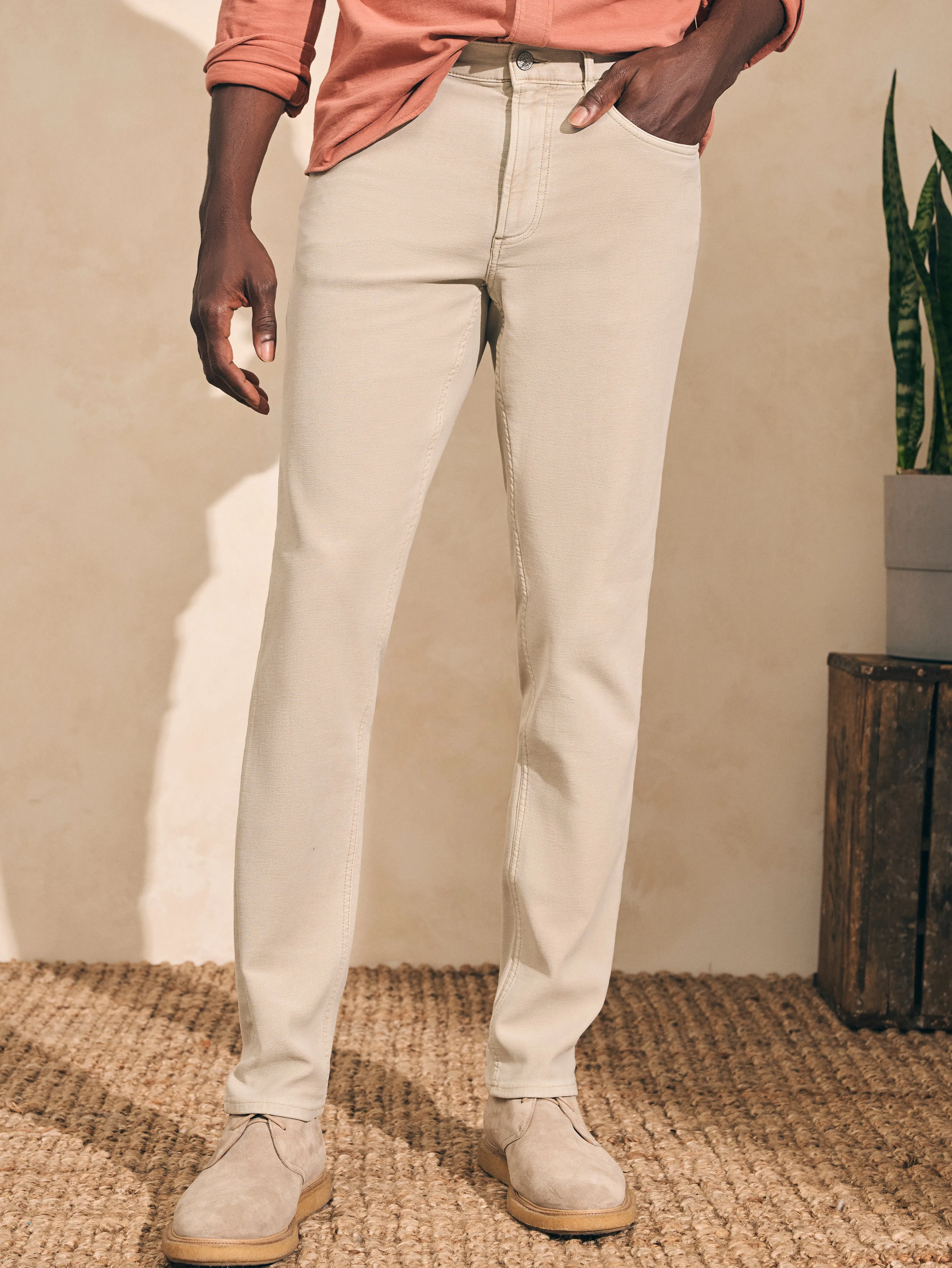 Stretch Terry 5-Pocket Pant (30" Inseam) - Stone sold by Faherty