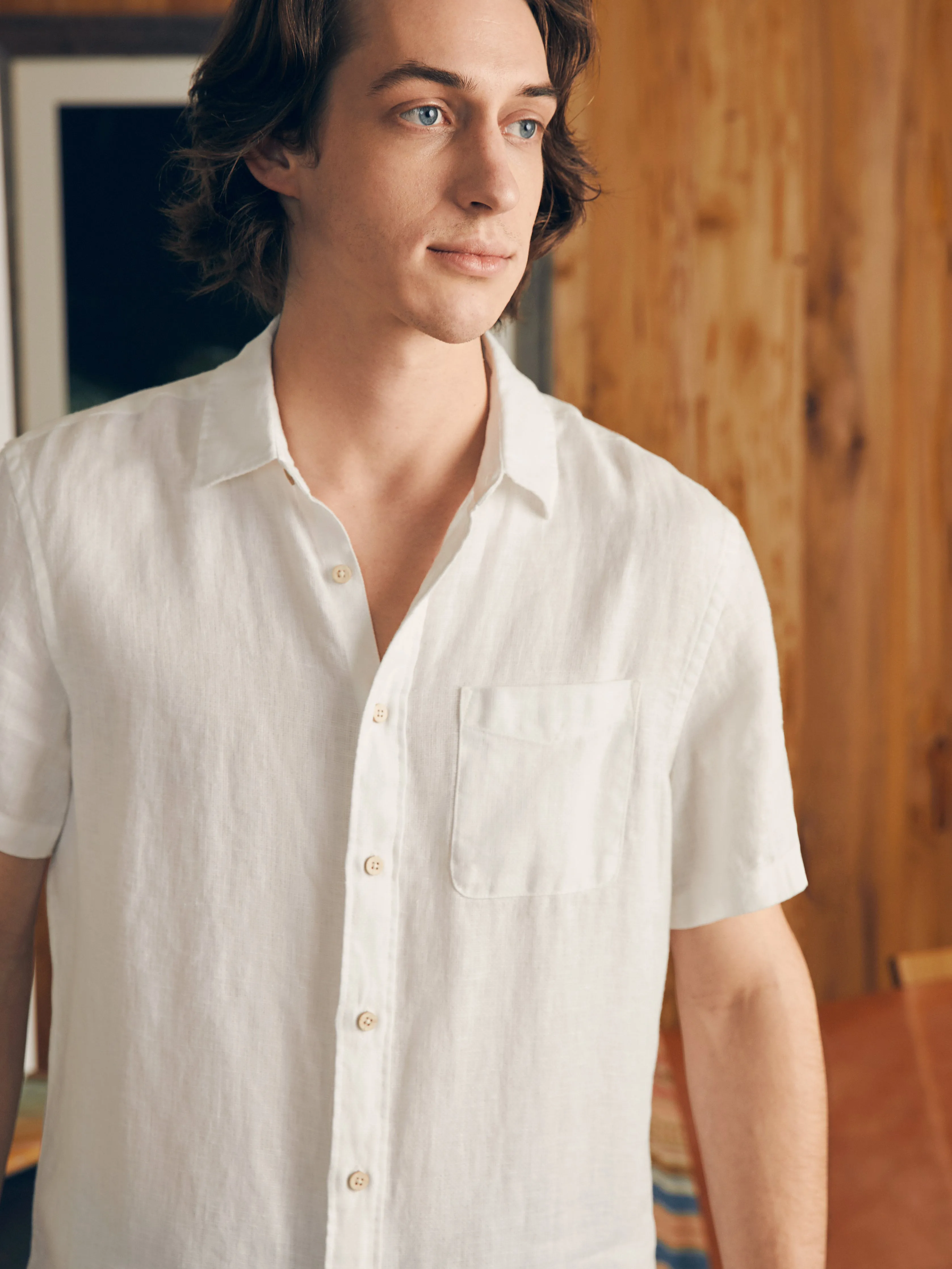 Short-Sleeve Palma Linen Shirt - Bright White Basketweave sold by Faherty product image thumbnail 2
