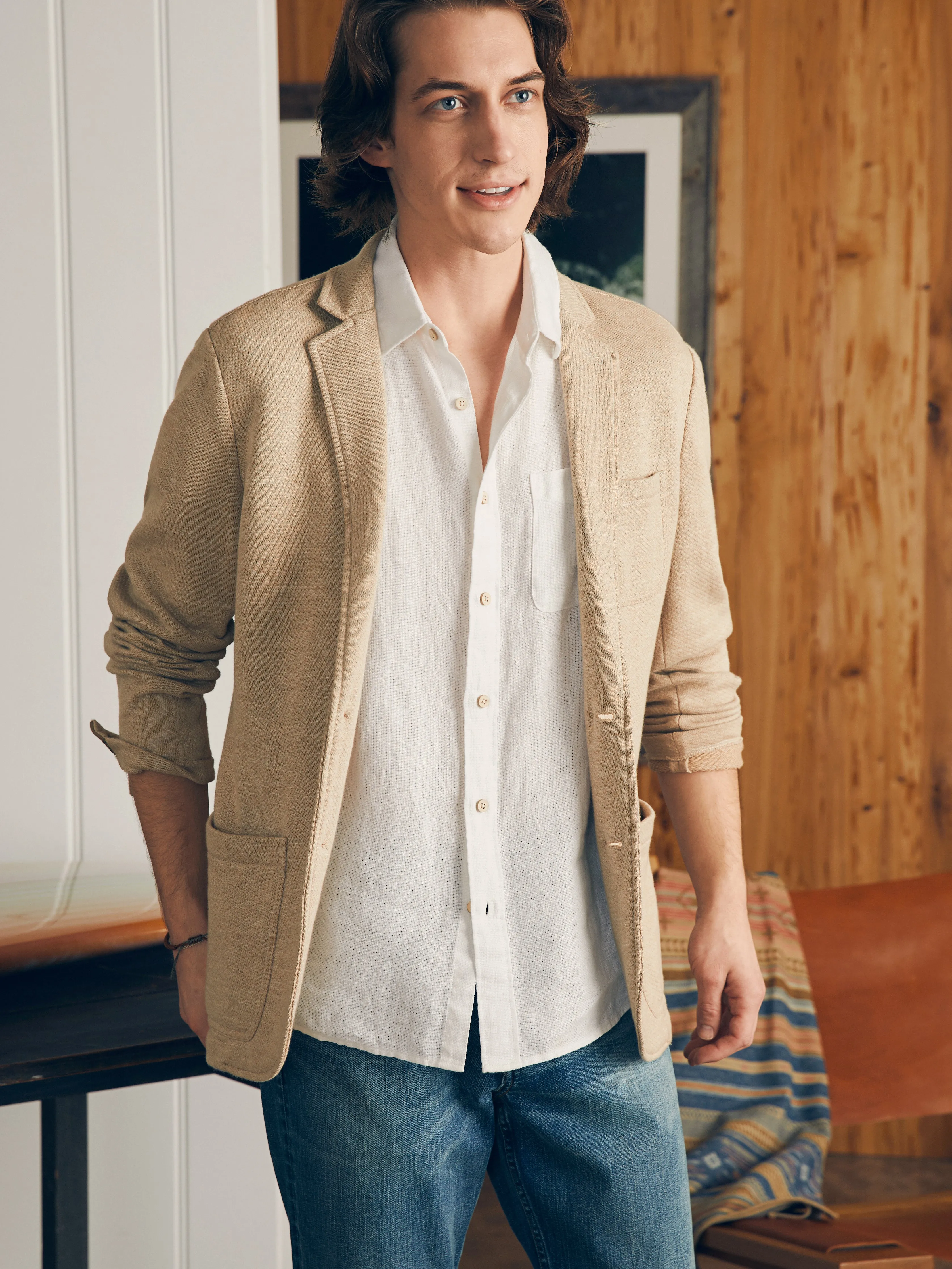Short-Sleeve Palma Linen Shirt - Bright White Basketweave sold by Faherty product image thumbnail 3
