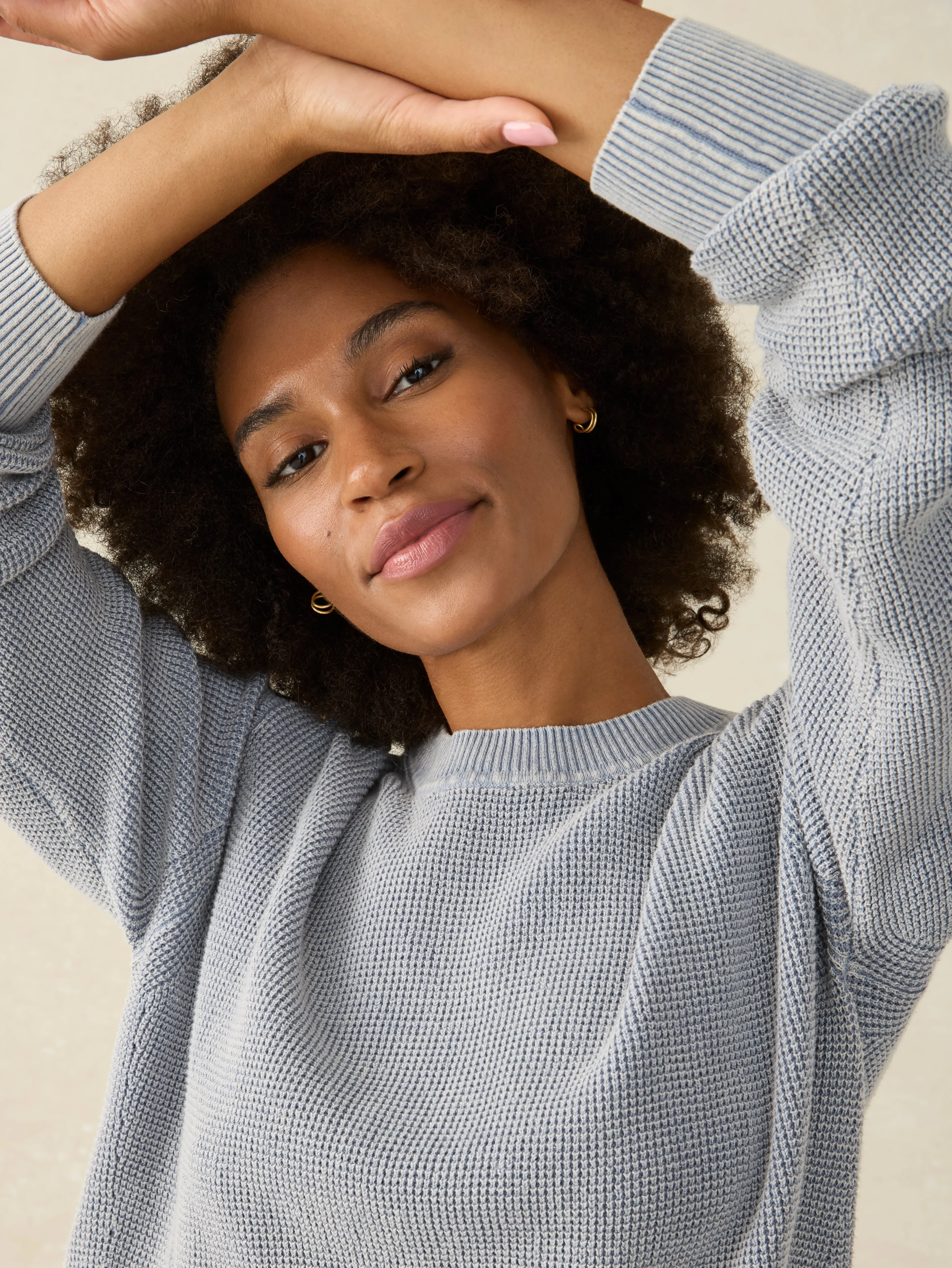 Sunwashed Relaxed Waffle Crewneck - Tradewinds sold by Faherty