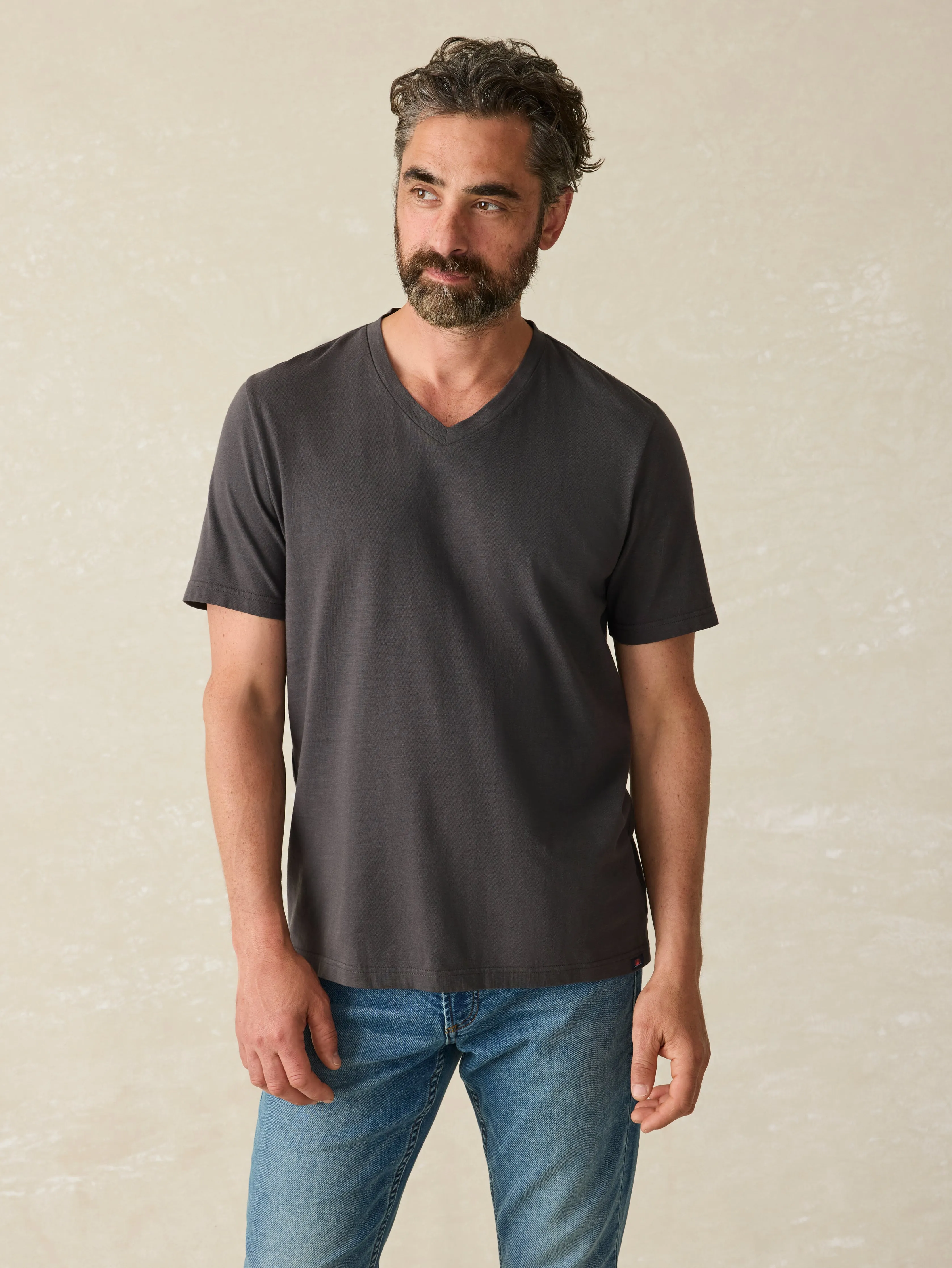 Sunwashed V-Neck Tee - Washed Black sold by Faherty product image thumbnail 2