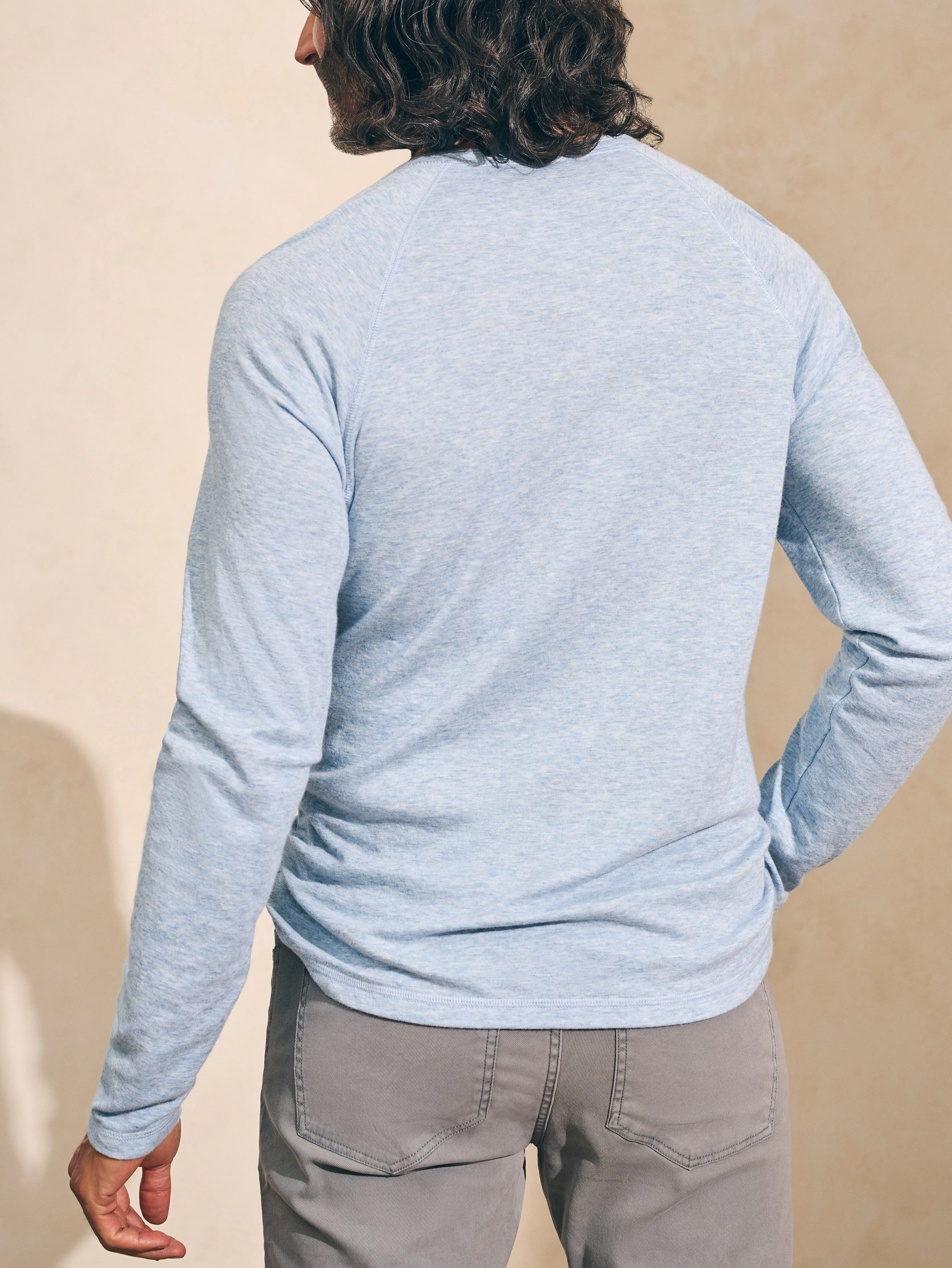 Long-Sleeve Newport Cloud Henley (Tall) - Light Blue Heather sold by Faherty product image thumbnail 4