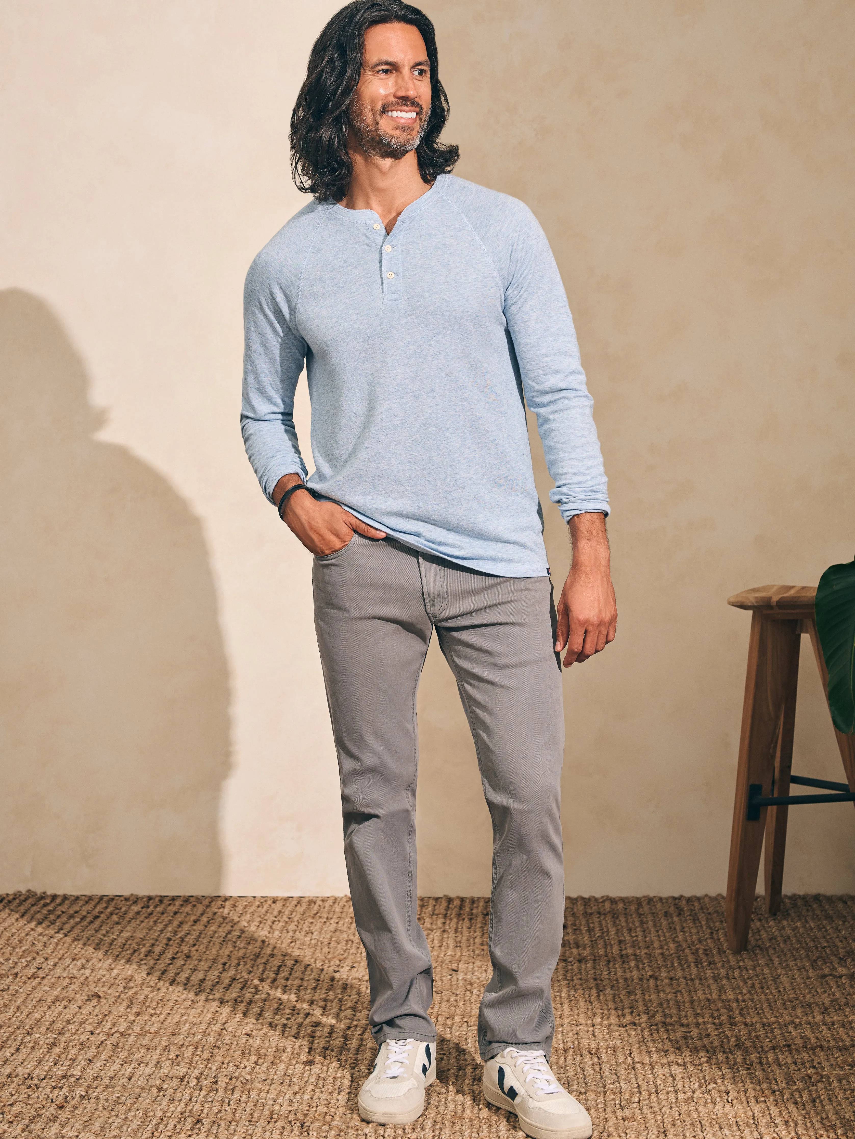 Long-Sleeve Newport Cloud Henley (Tall) - Light Blue Heather sold by Faherty product image thumbnail 3