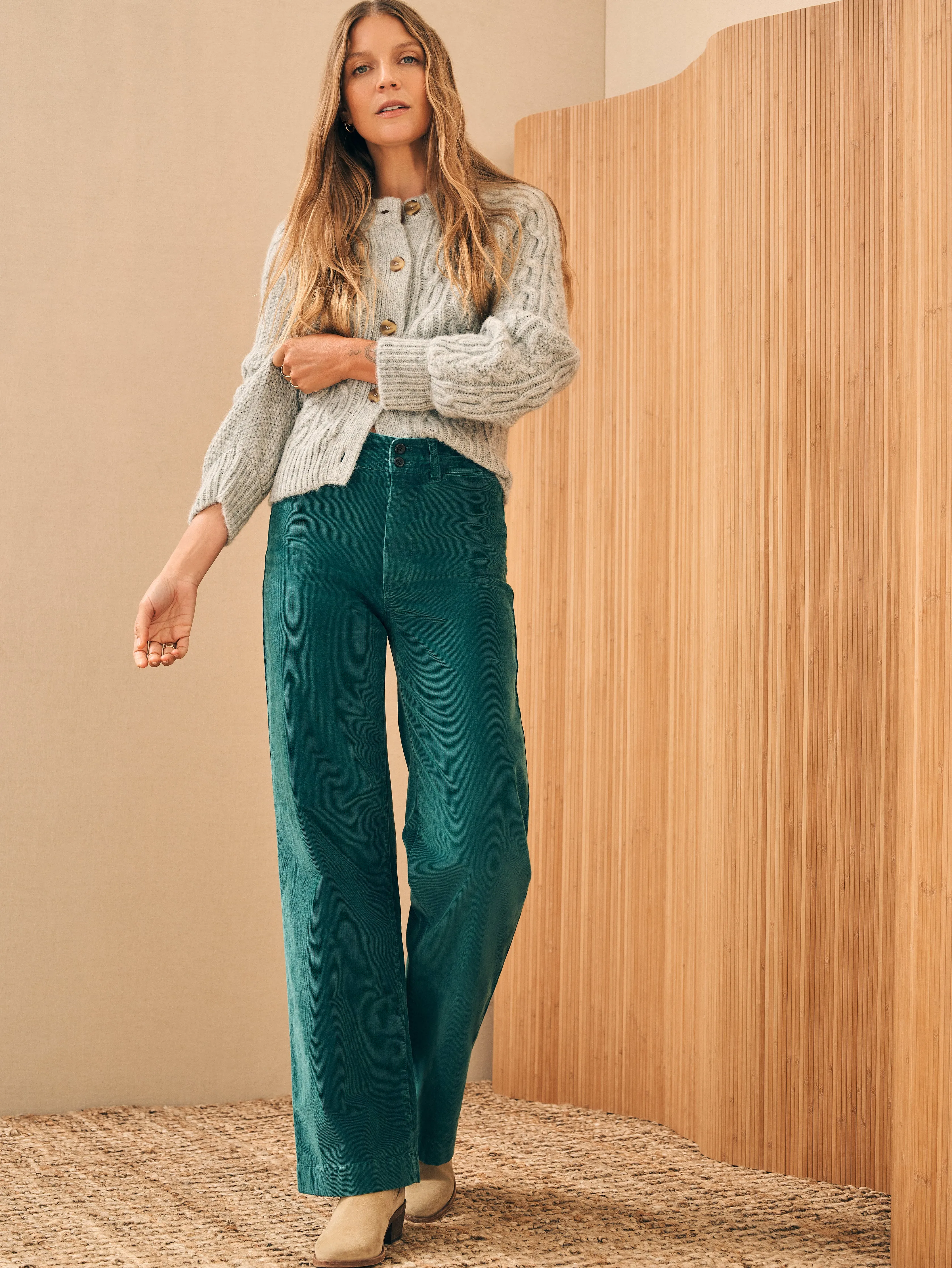 Stretch Cord Wide Leg Pant - Sea Moss sold by Faherty product image thumbnail 2