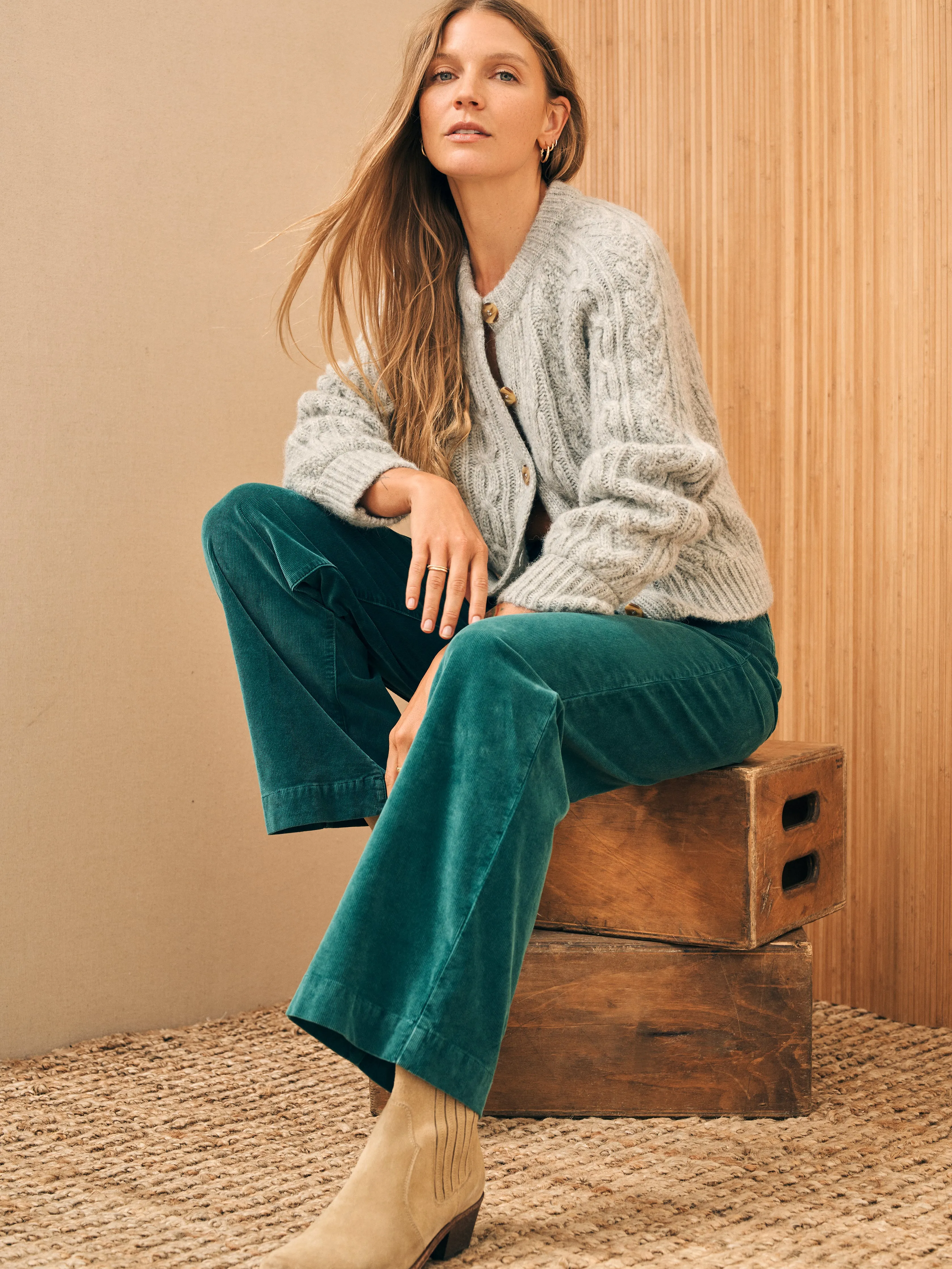 Stretch Cord Wide Leg Pant - Sea Moss sold by Faherty product image thumbnail 4