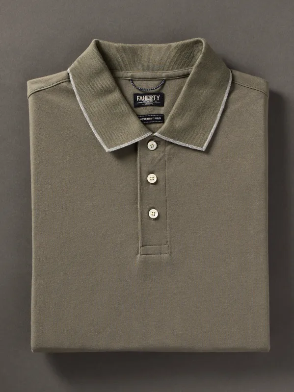 Movement™ Short-Sleeve Pique Polo Shirt - Olive Odyssey sold by Faherty
