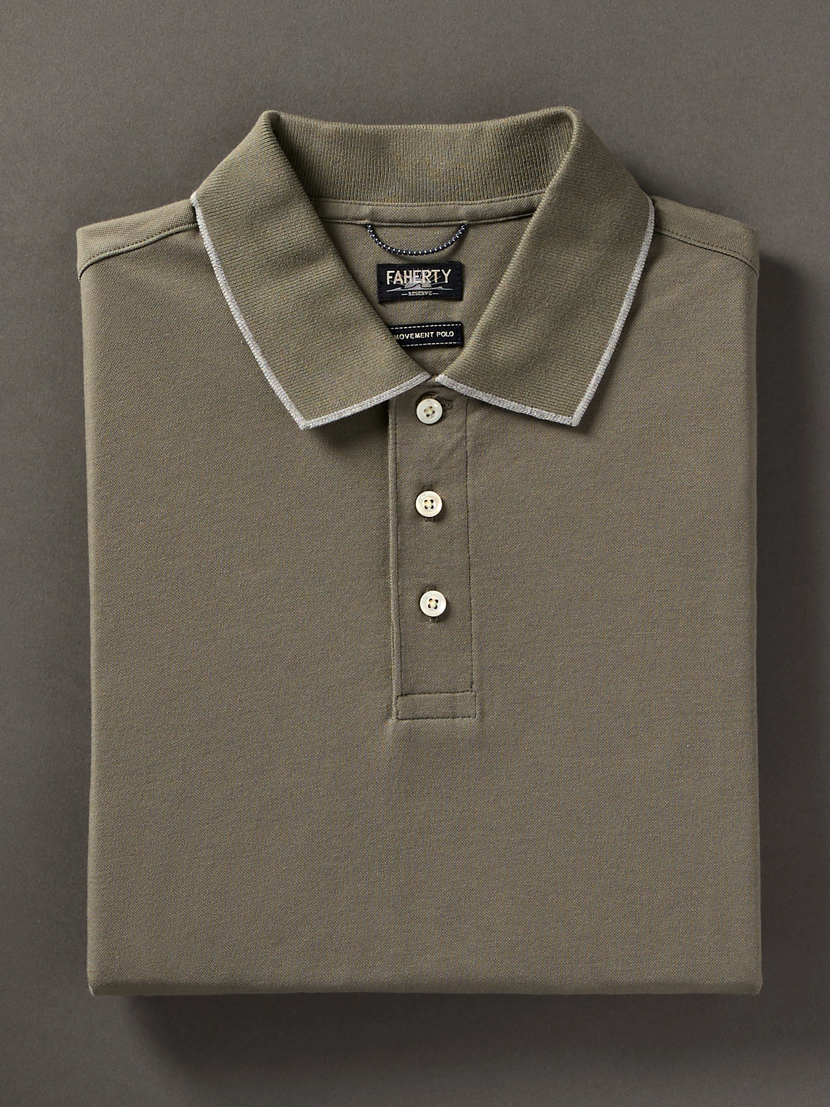 Movement™ Short-Sleeve Pique Polo Shirt - Olive Odyssey sold by Faherty