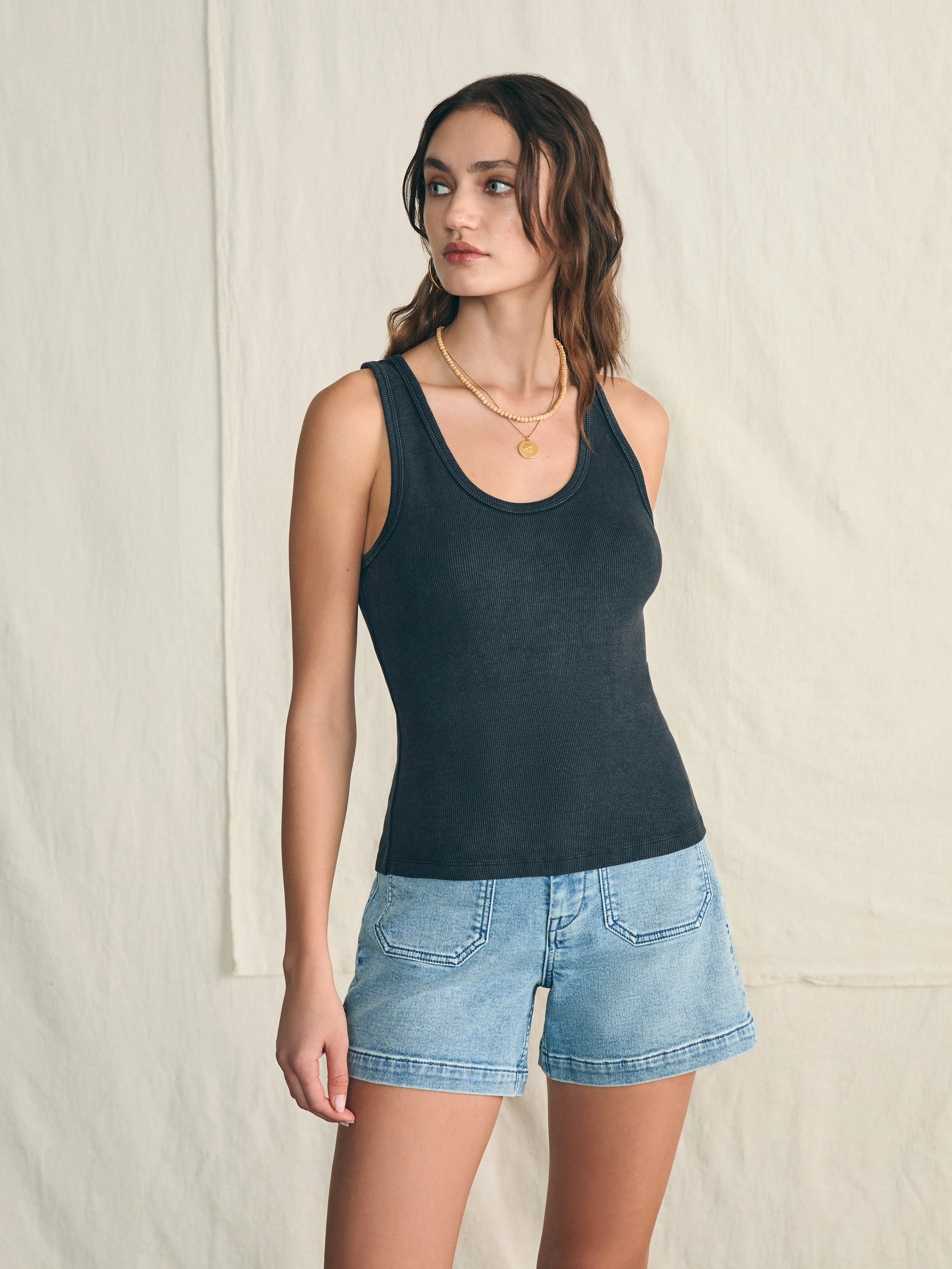 Sunwashed Rib Tank - Washed Black sold by Faherty product image thumbnail 4