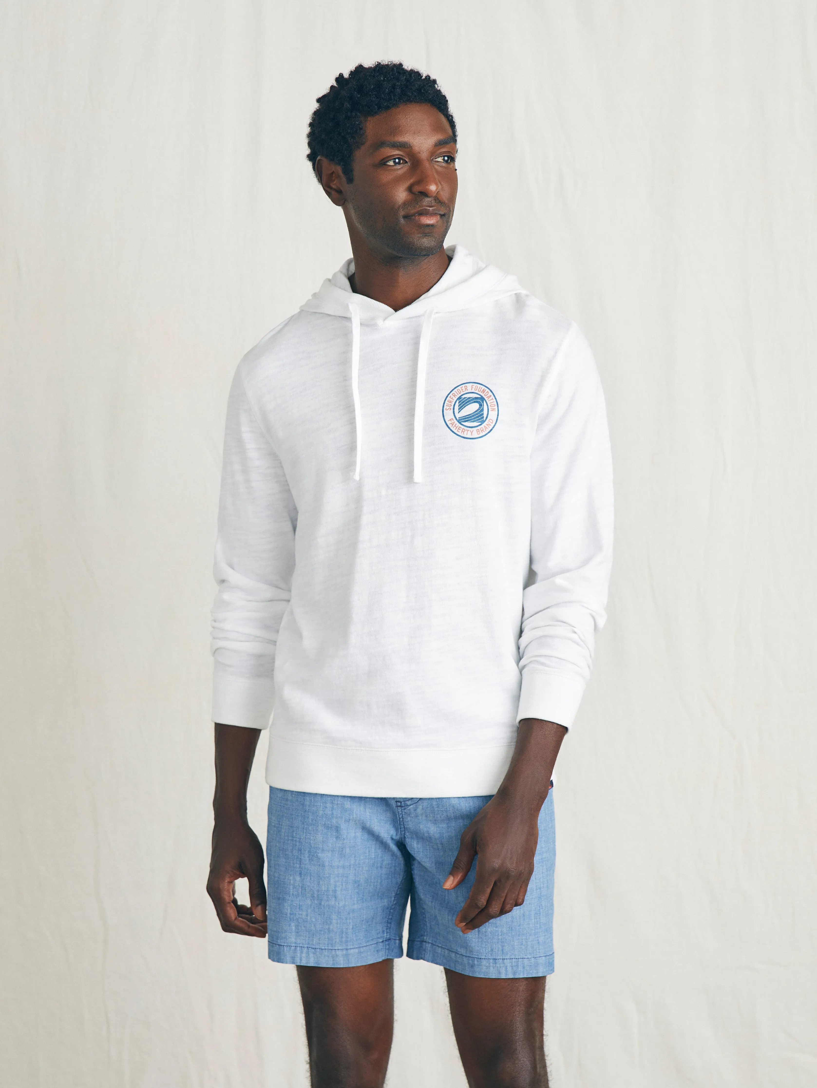 Surfrider Sunwashed Slub Hoodie - White sold by Faherty