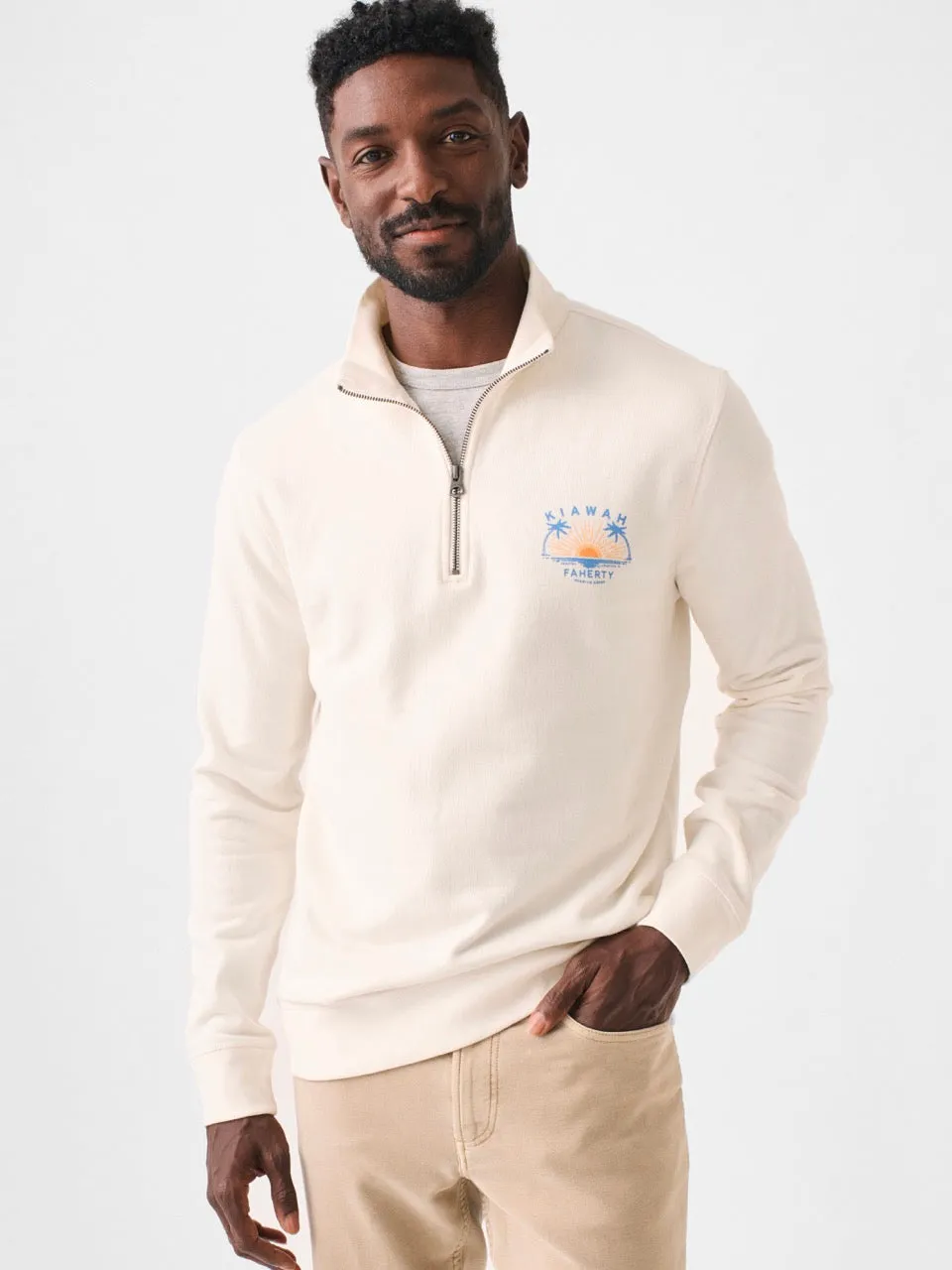 Kiawah Long-Sleeve Terry Quarter Zip - Solar White sold by Faherty