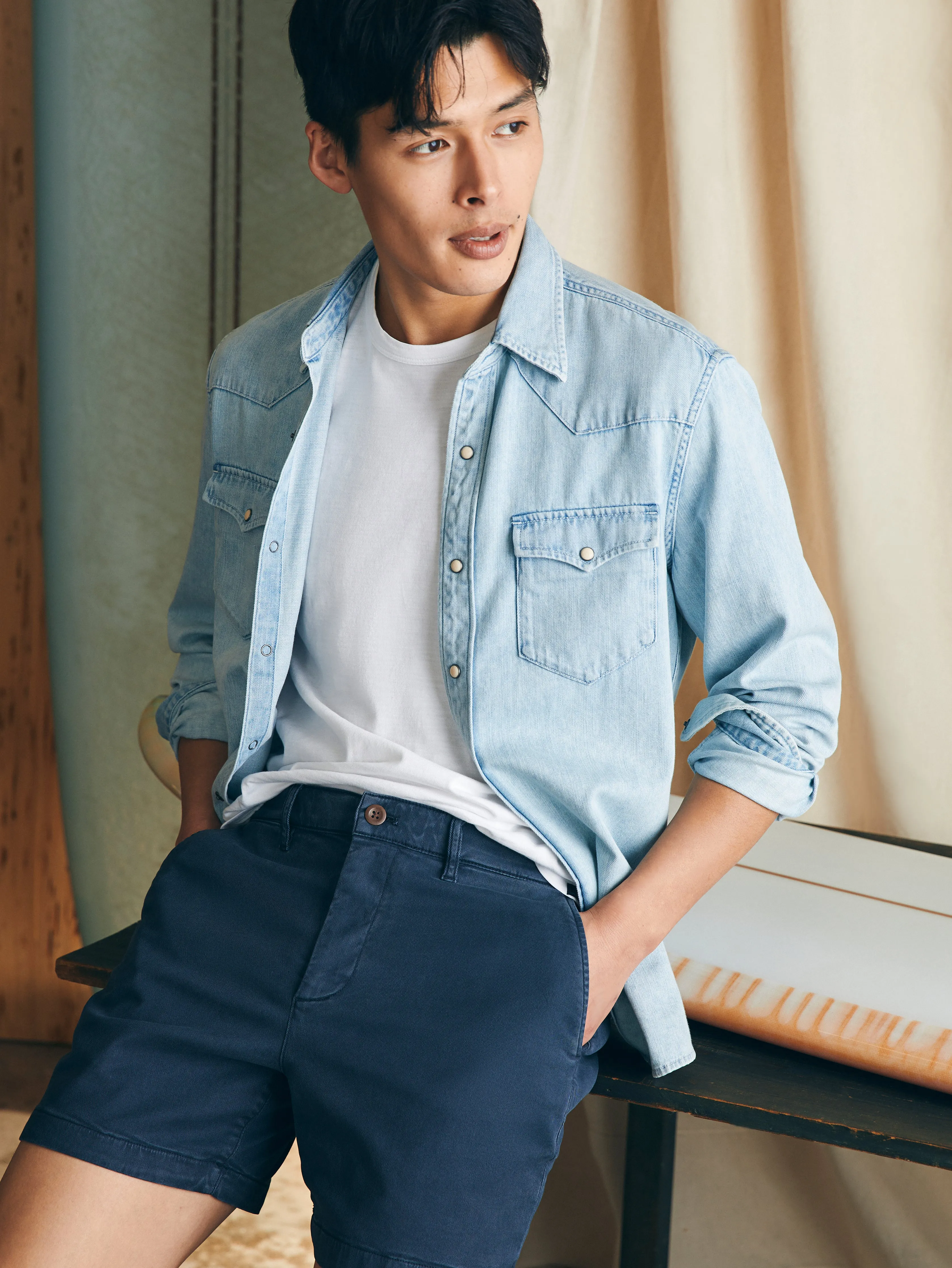 Coastline Stretch Chino Short (6" Inseam) - Blue Nights sold by Faherty product image thumbnail 2