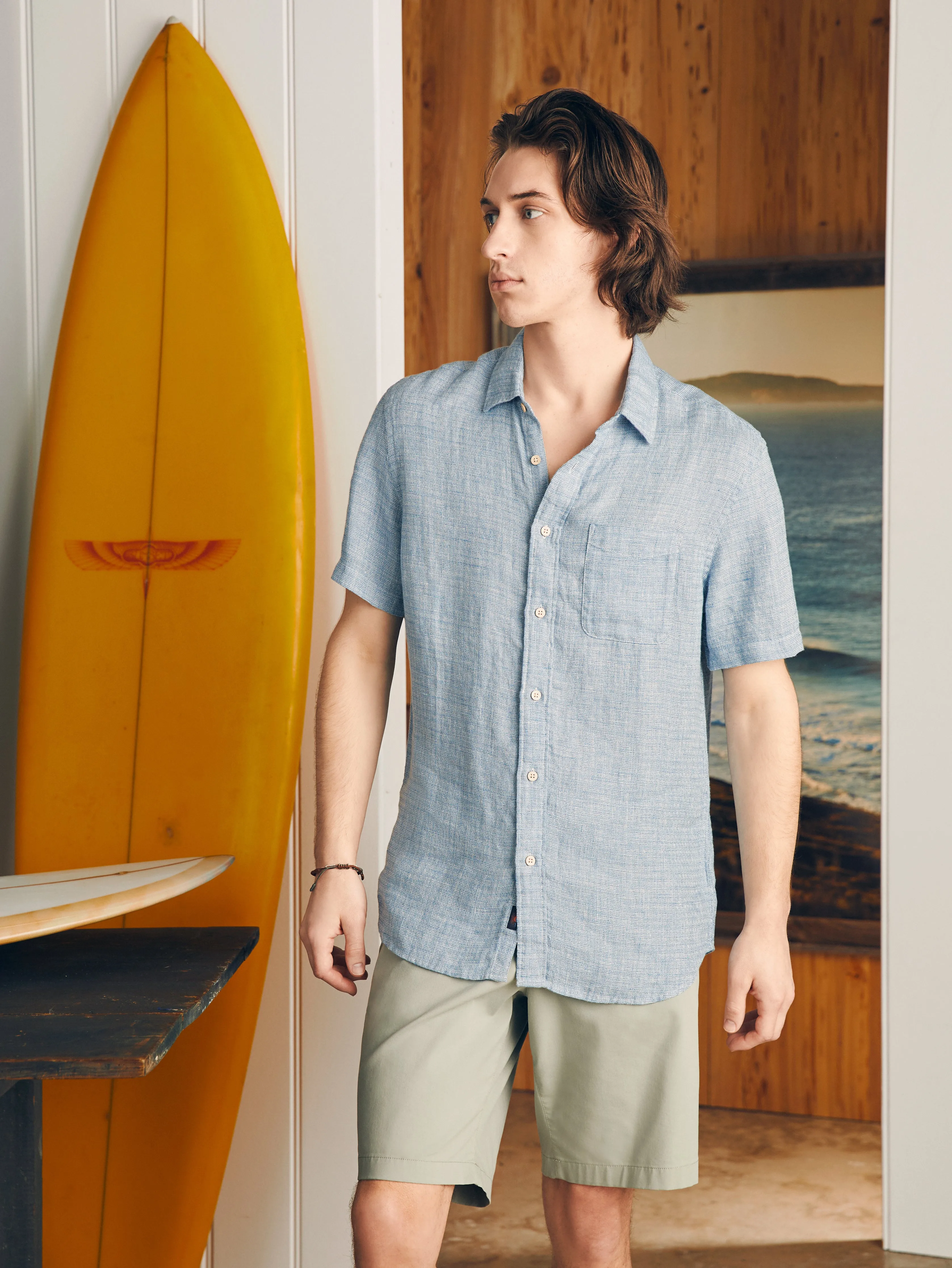 Short-Sleeve Palma Linen Shirt (Tall) - Blue Basketweave sold by Faherty product image thumbnail 3