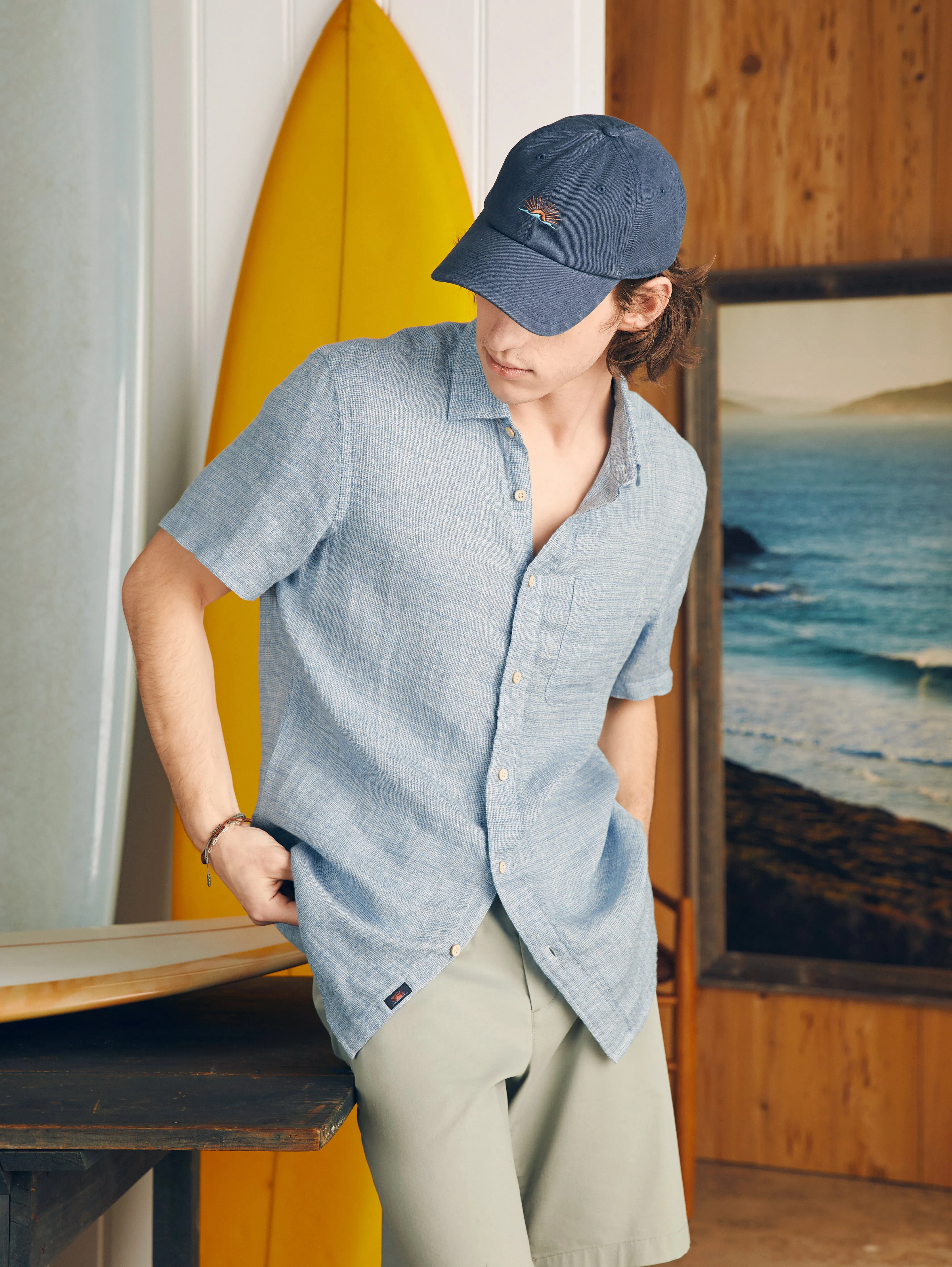 Short-Sleeve Palma Linen Shirt (Tall) - Blue Basketweave sold by Faherty product image thumbnail 4