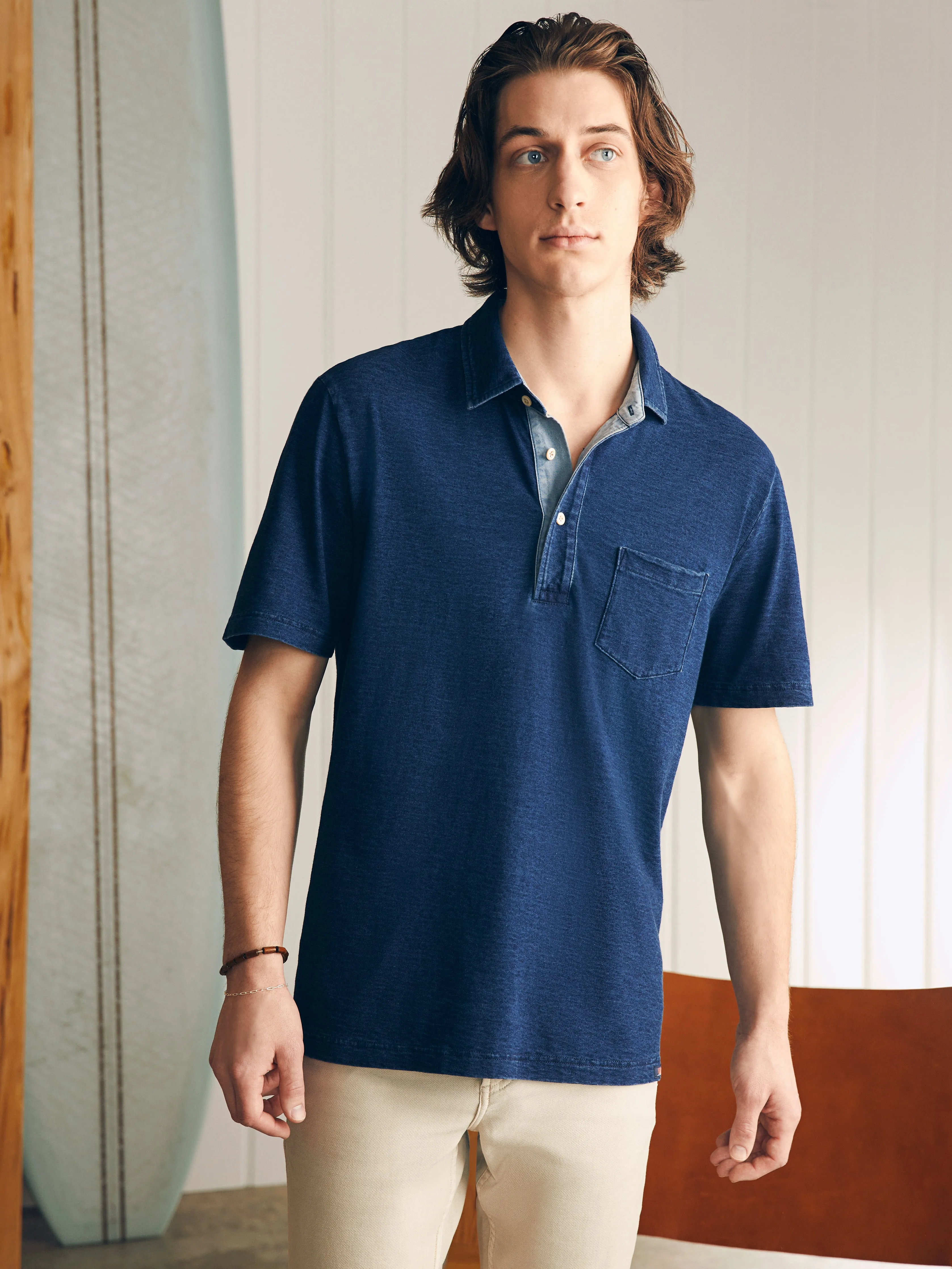 Short-Sleeve Indigo Polo Shirt - Midnight Wash sold by Faherty