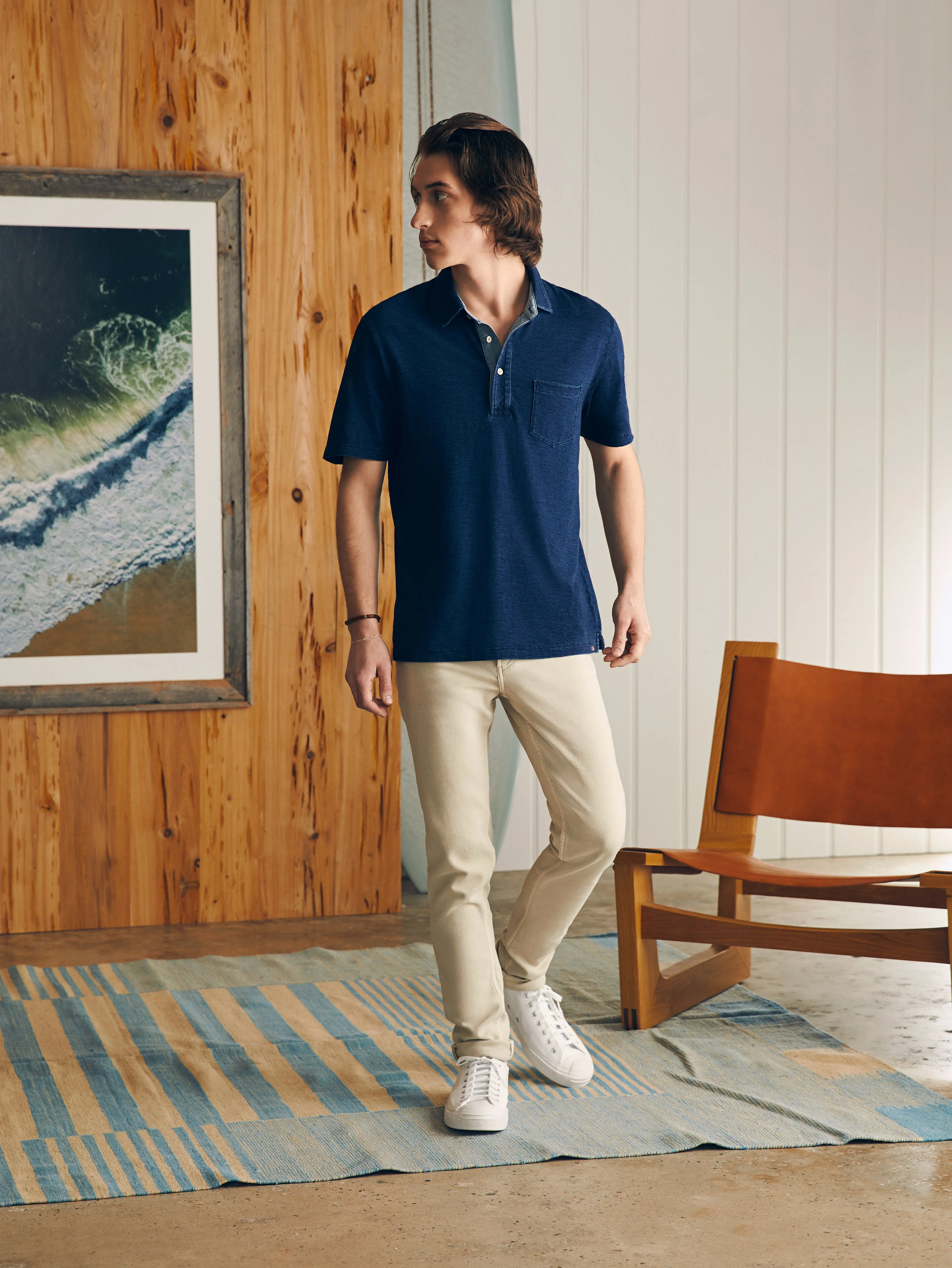 Short-Sleeve Indigo Polo Shirt - Midnight Wash sold by Faherty product image thumbnail 4