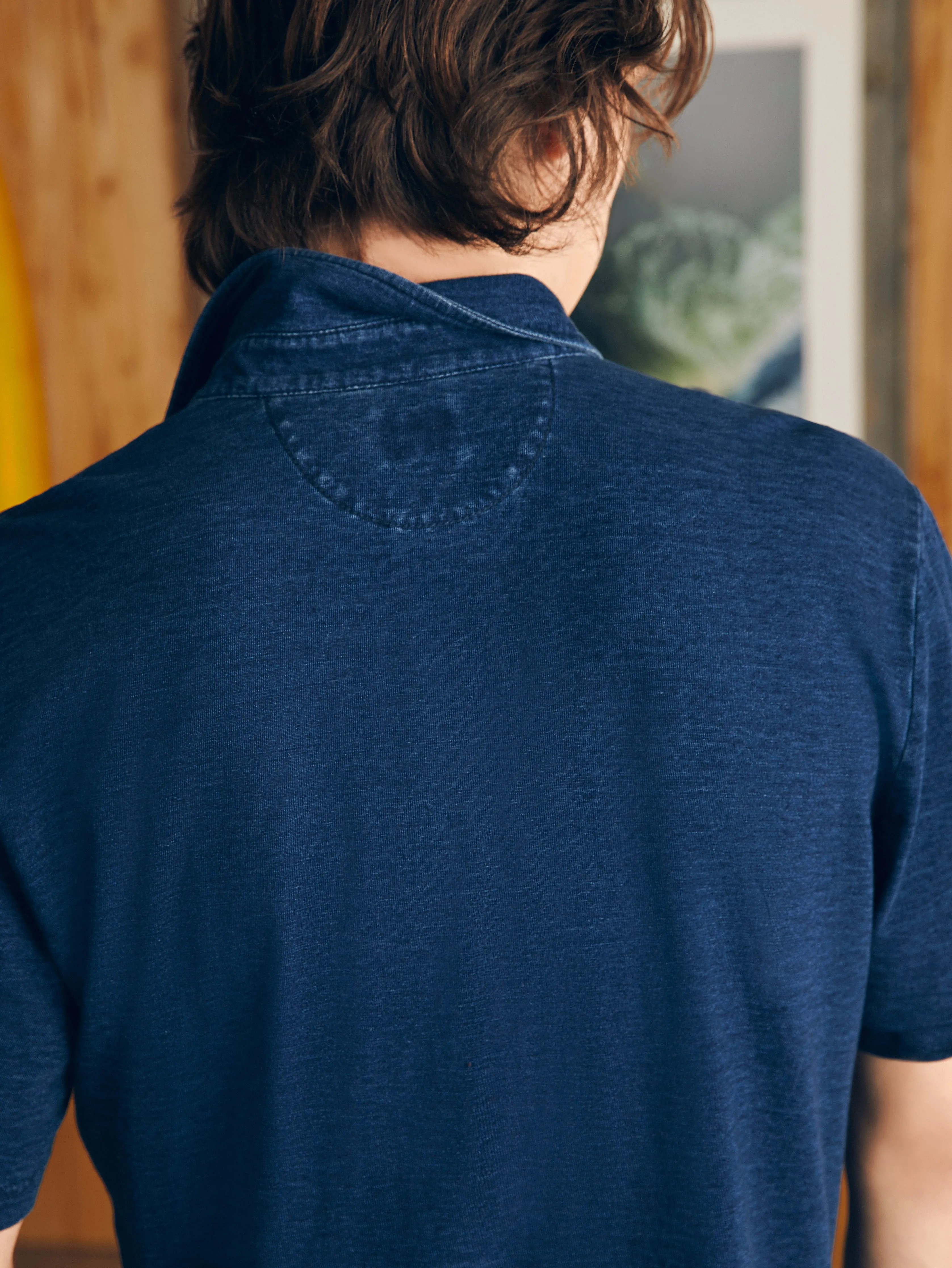 Short-Sleeve Indigo Polo Shirt - Midnight Wash sold by Faherty product image thumbnail 5