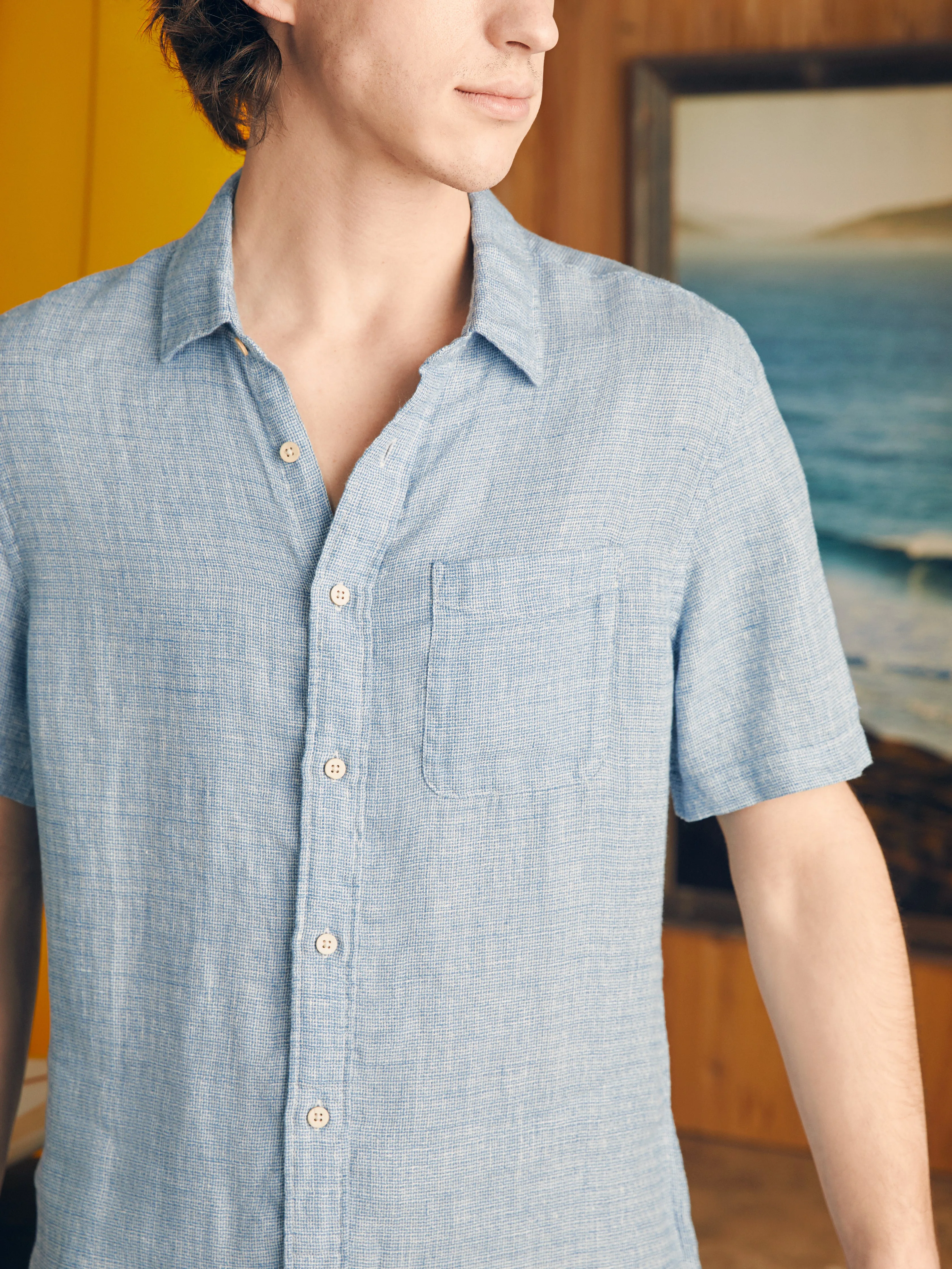 Short-Sleeve Palma Linen Shirt (Tall) - Blue Basketweave sold by Faherty product image thumbnail 2