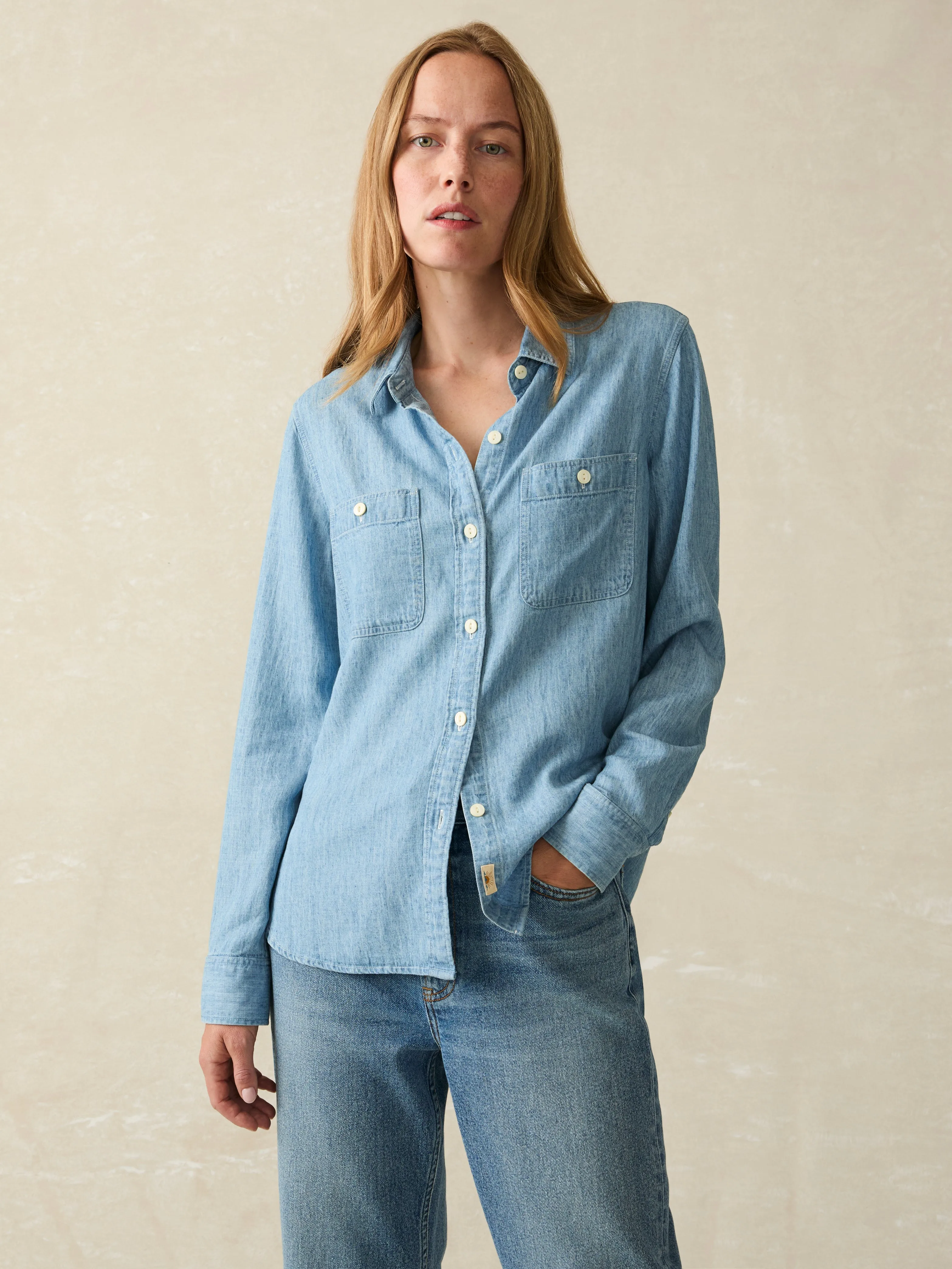 Tried & True Chambray Shirt - Mid Wash sold by Faherty