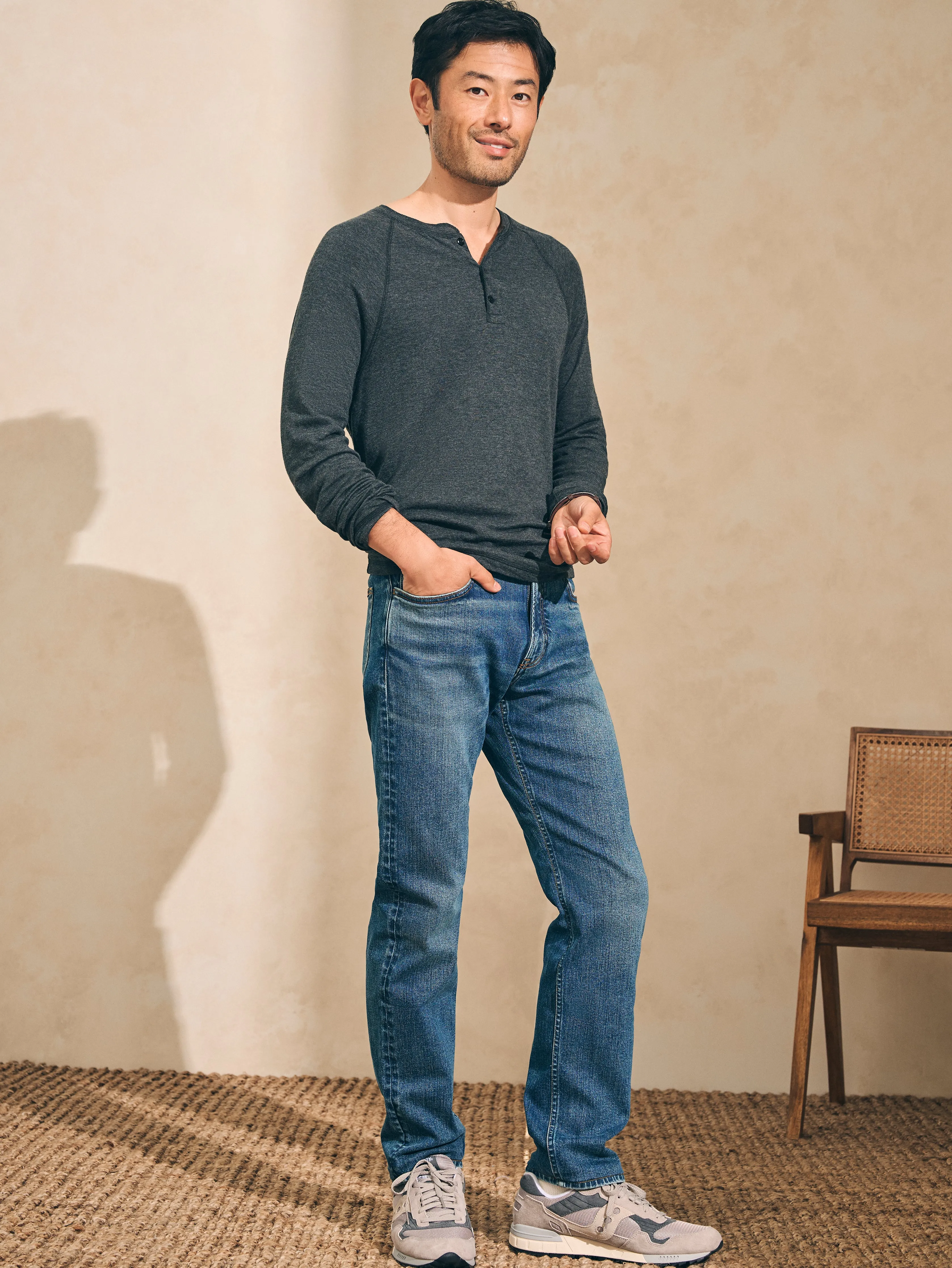 Long-Sleeve Newport Cloud Henley - Charcoal Heather sold by Faherty product image thumbnail 3
