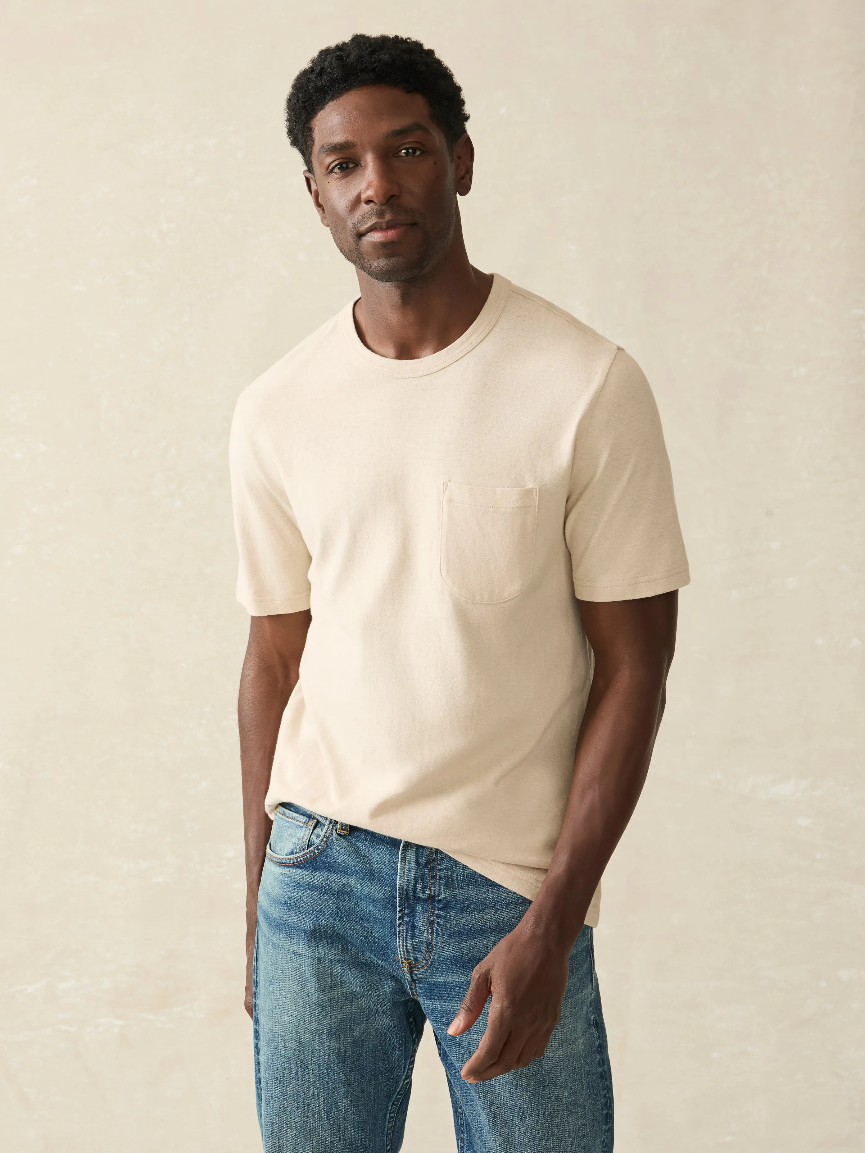 Short-Sleeve Hemp Blend Tee - Dusty Ivory sold by Faherty