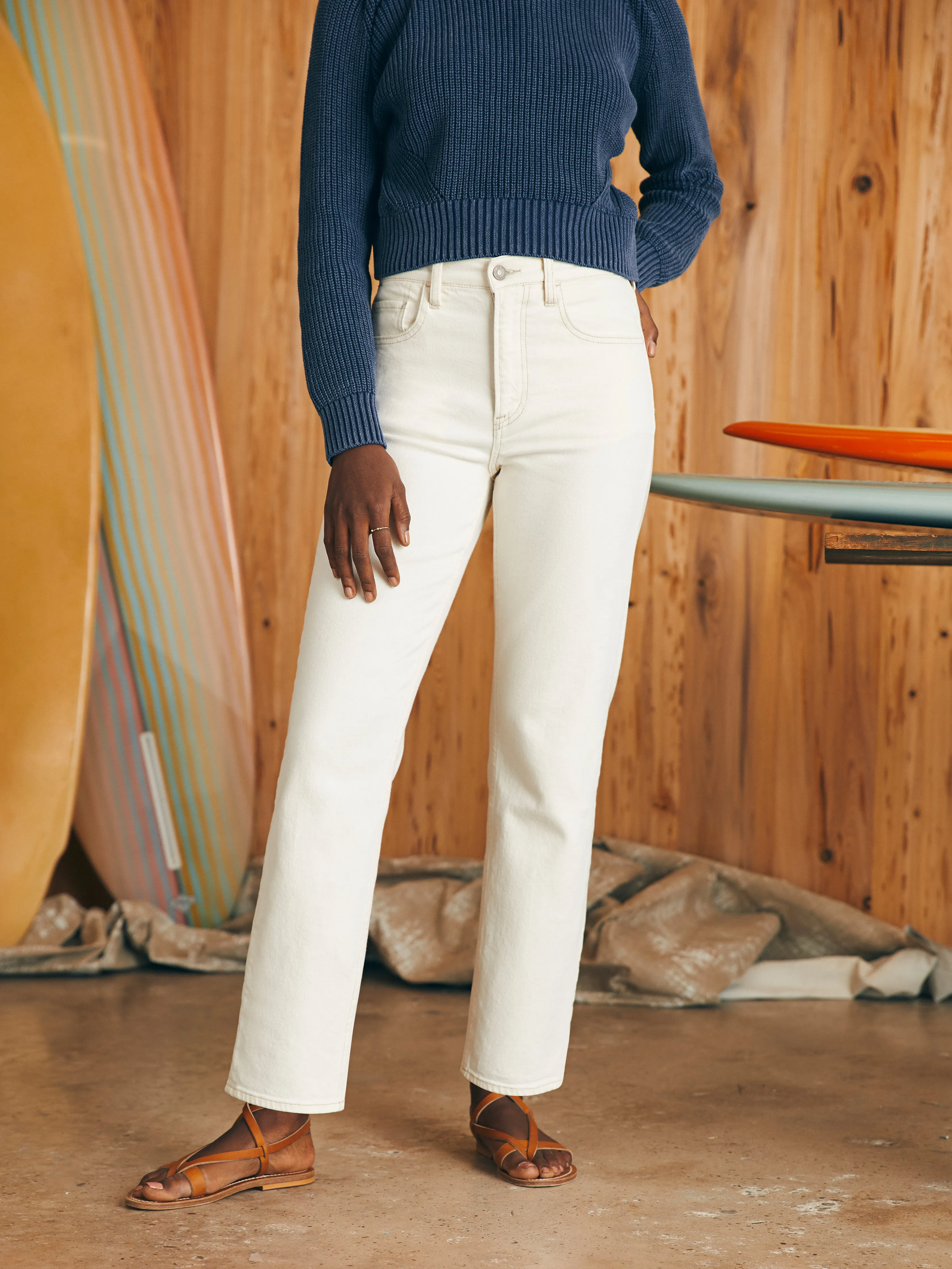 Organic Cotton Slim Straight Denim - White Dune Wash sold by Faherty