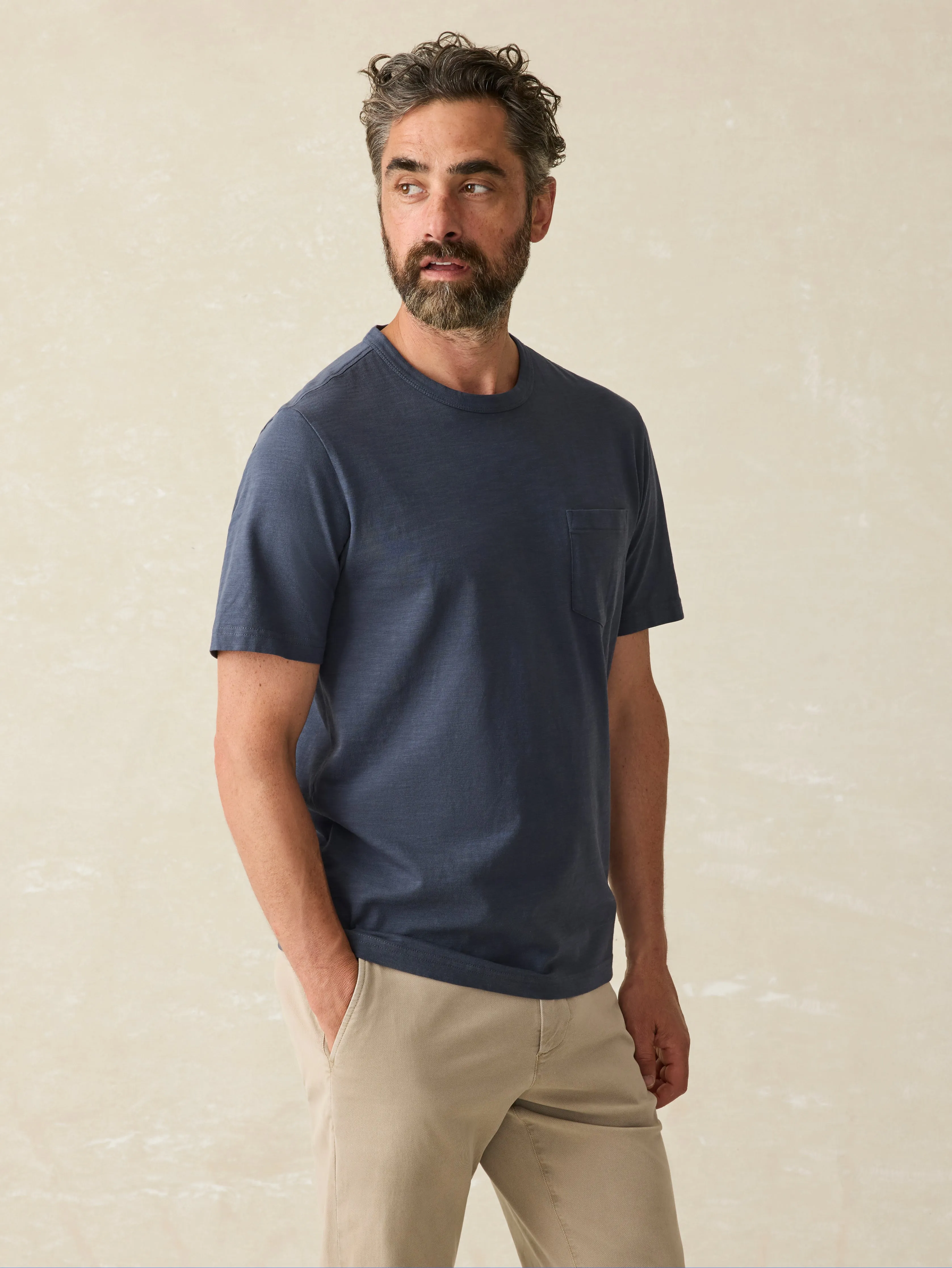 Sunwashed Pocket Tee - Dune Navy sold by Faherty