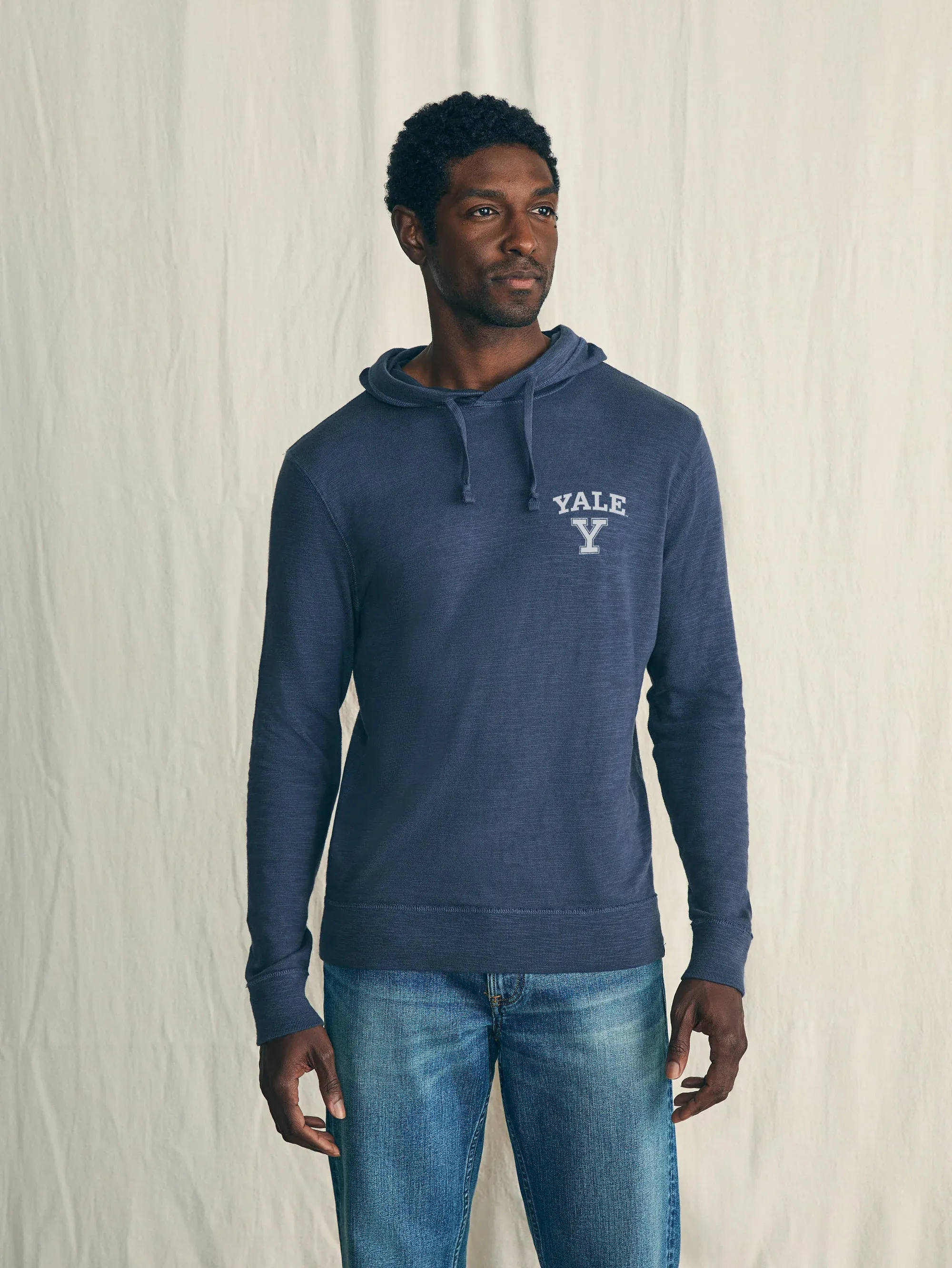 Yale Sunwashed Slub Hoodie - Blue Nights sold by Faherty