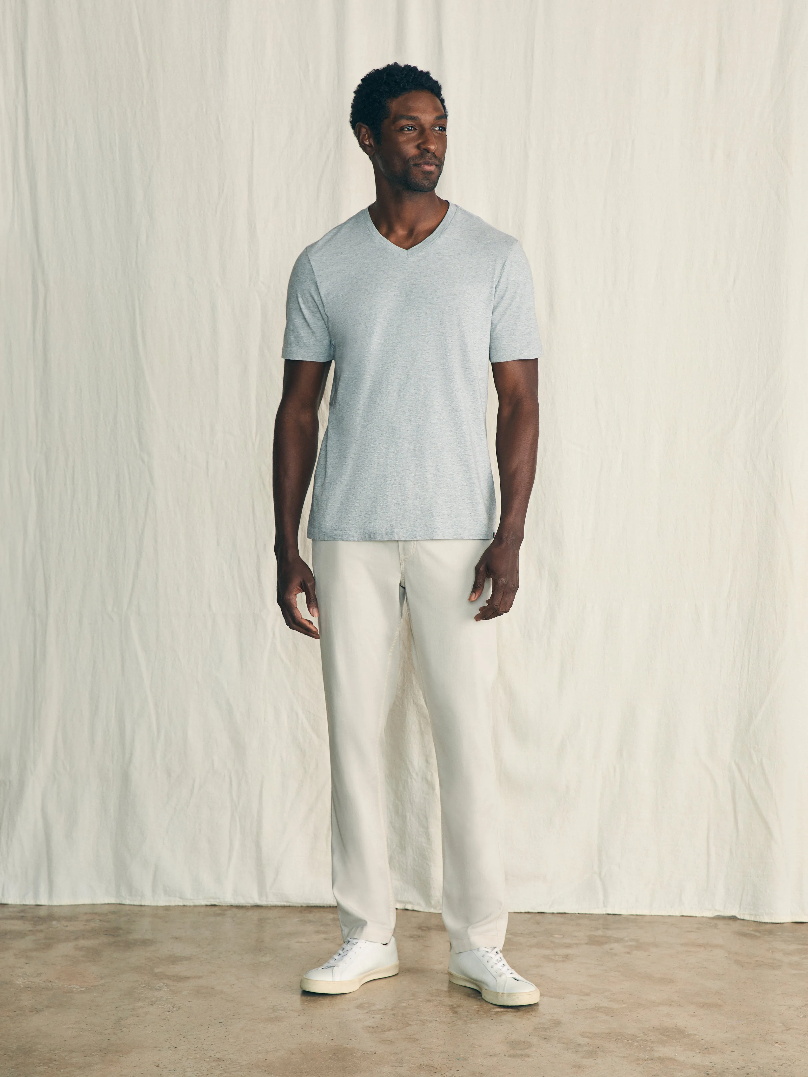 Sunwashed V-Neck Tee - Heather Grey sold by Faherty product image thumbnail 3