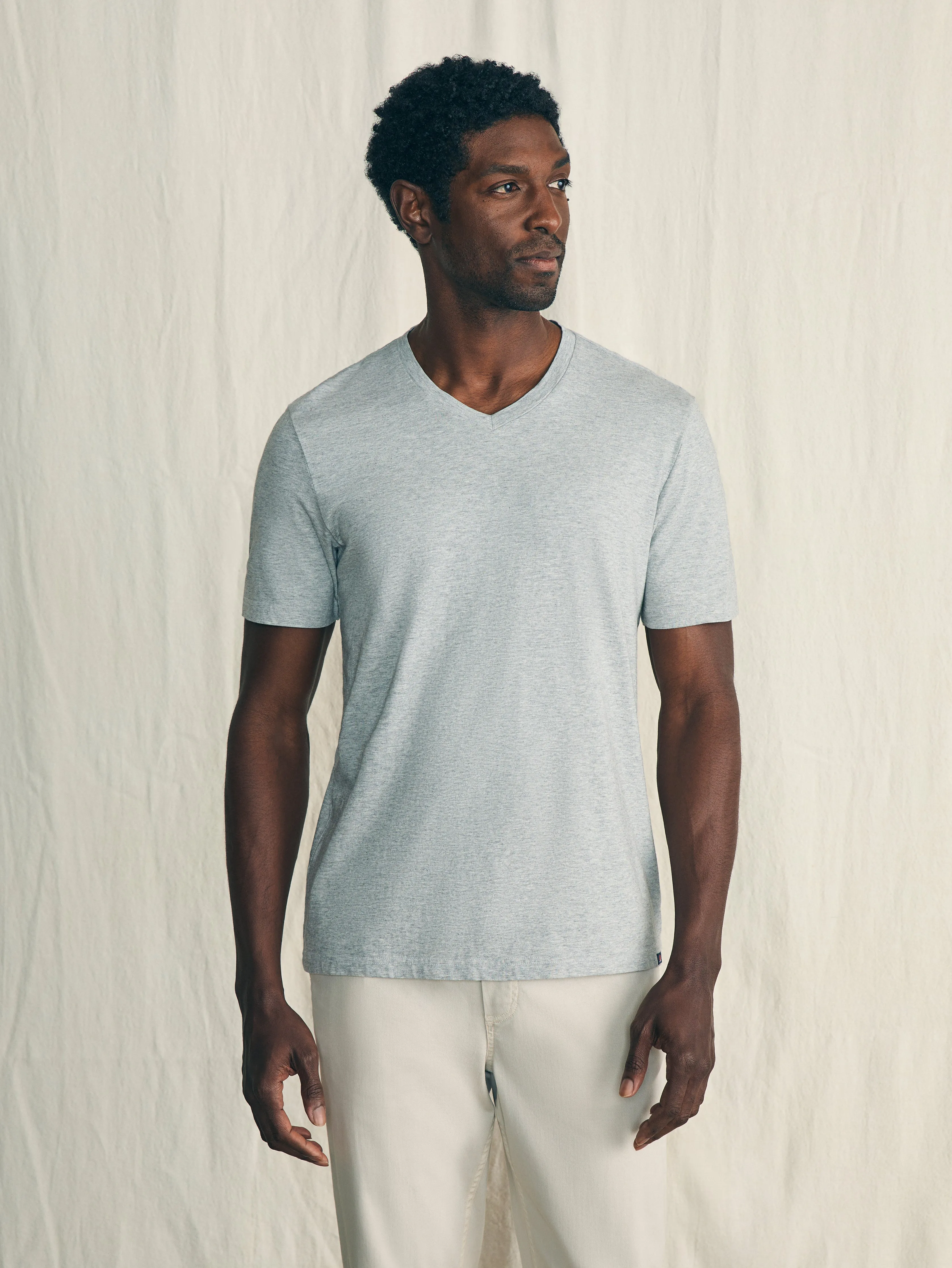 Sunwashed V-Neck Tee - Heather Grey sold by Faherty product image thumbnail 4
