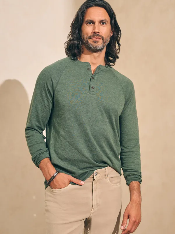 Cloud Cotton Long-Sleeve Henley (Tall) - Deep Fern Heather sold by Faherty