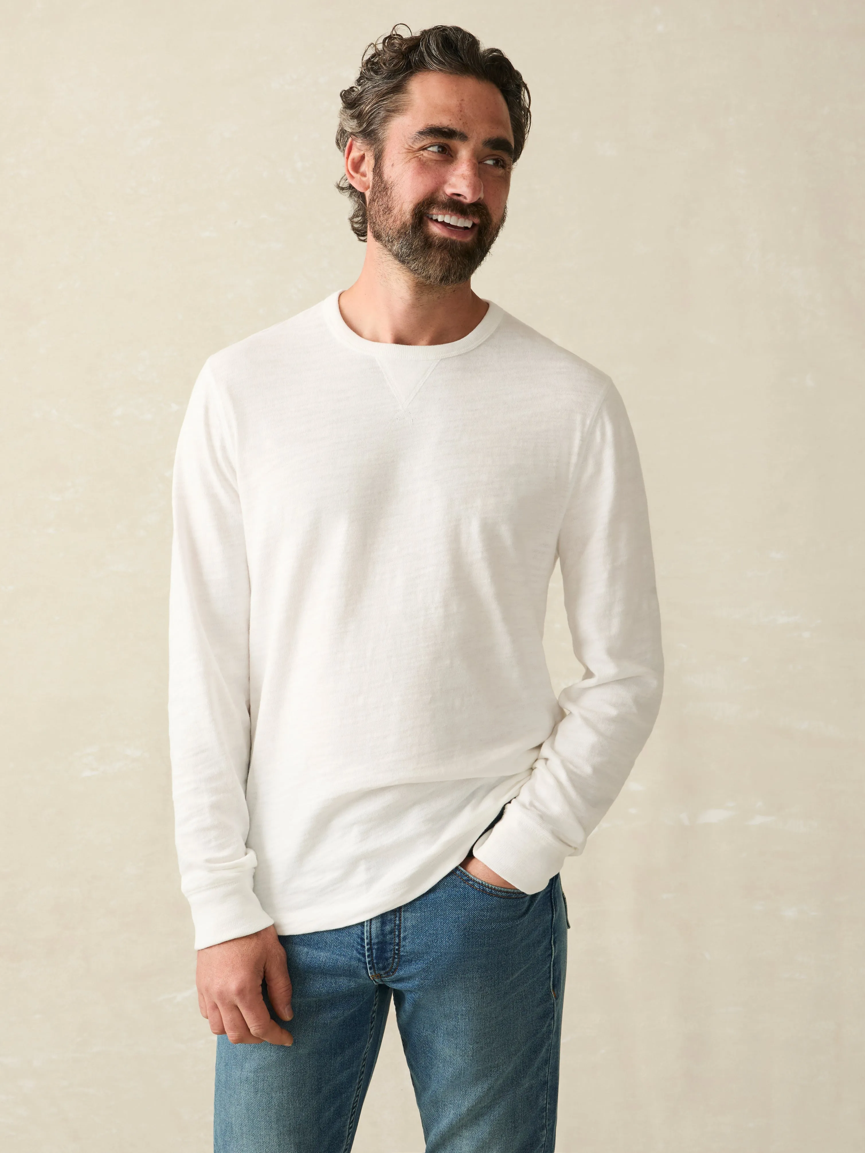 Sunwashed Slub Crew - White sold by Faherty product image thumbnail 3