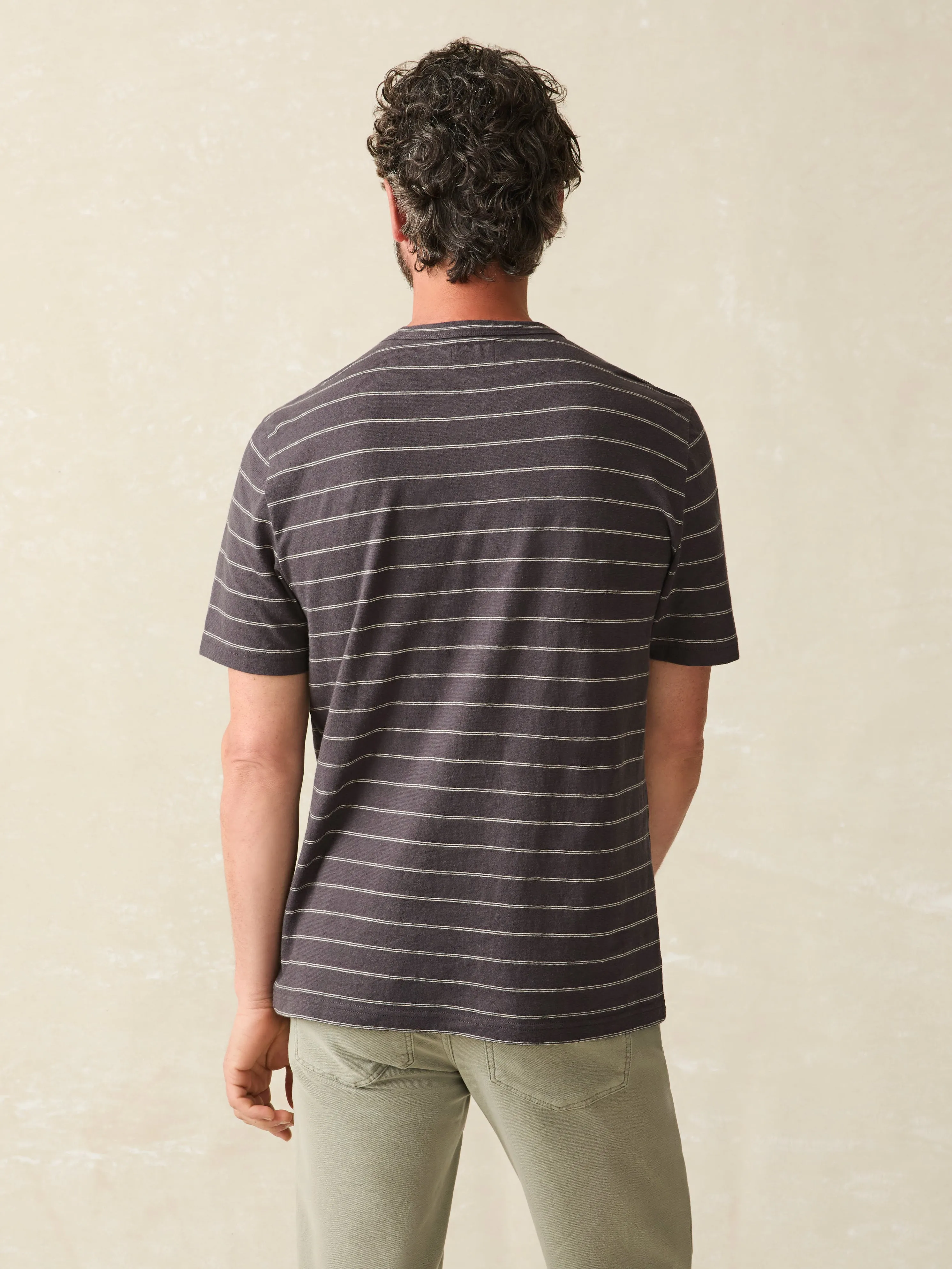 Short-Sleeve Hemp Blend Tee - Black Iron Ivory Stripe sold by Faherty product image thumbnail 5