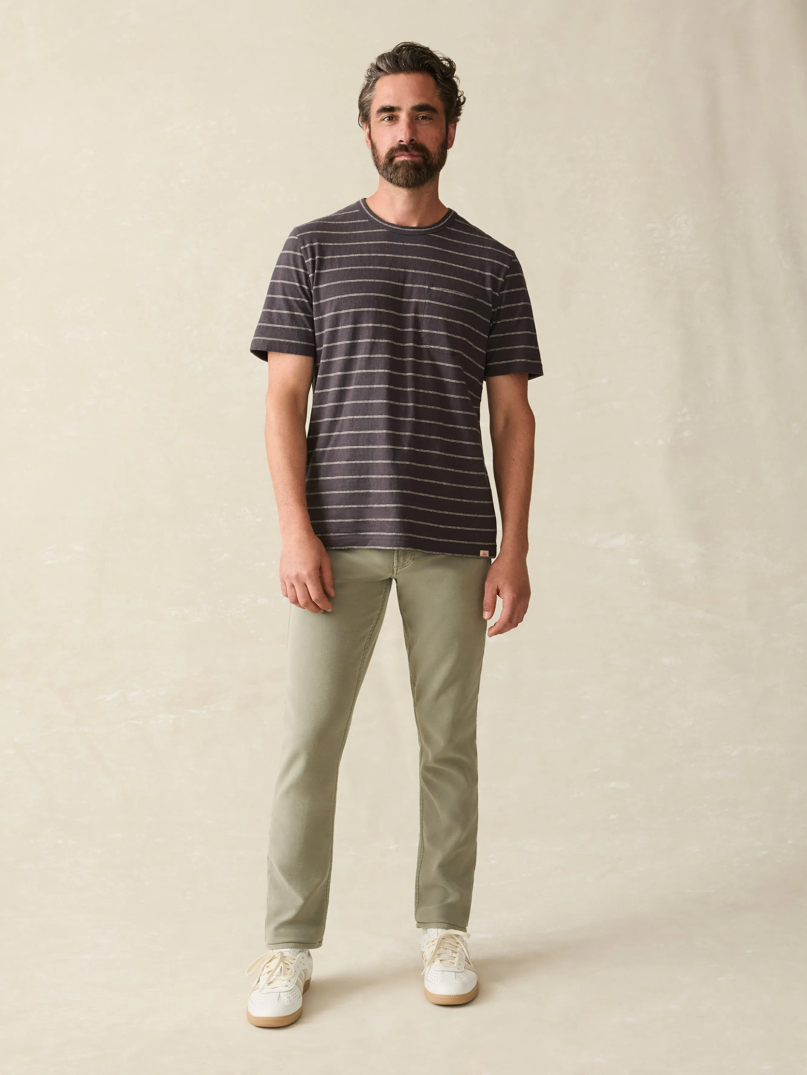 Short-Sleeve Hemp Blend Tee - Black Iron Ivory Stripe sold by Faherty product image thumbnail 4