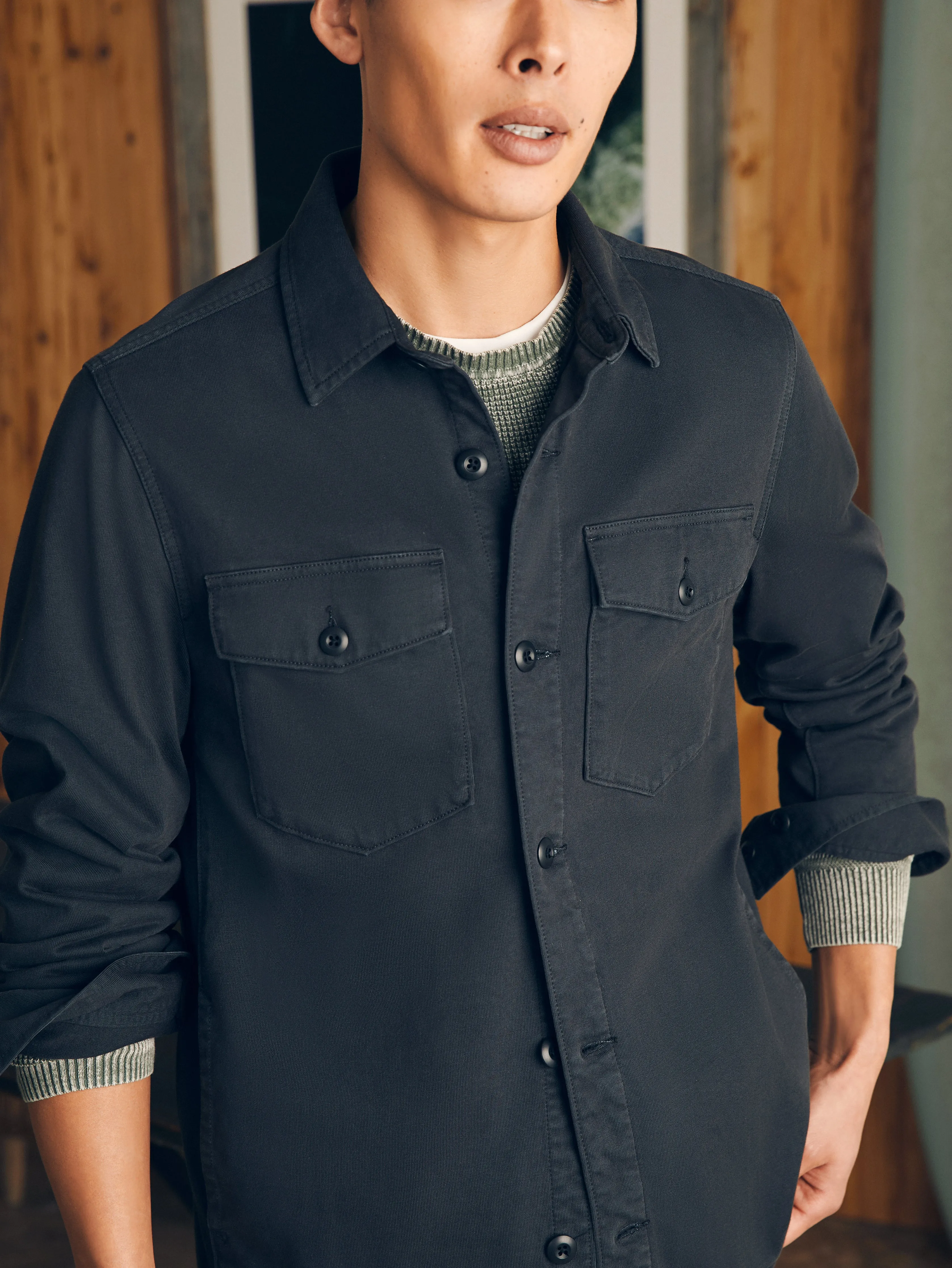 Jersey Shirt Jacket - Onyx Black sold by Faherty product image thumbnail 3